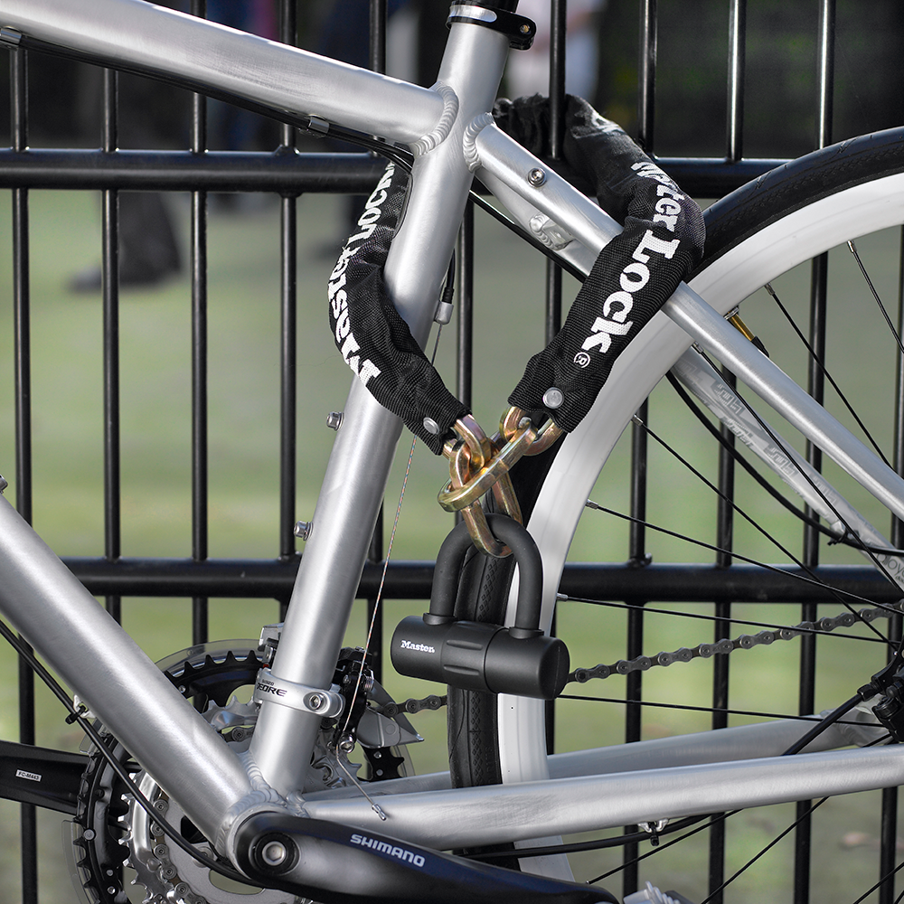 3ft (90cm) Bike Lock Chain with 10mm Diameter Hardened Steel Links; 3-1/2in x 14mm Mini U-Lock