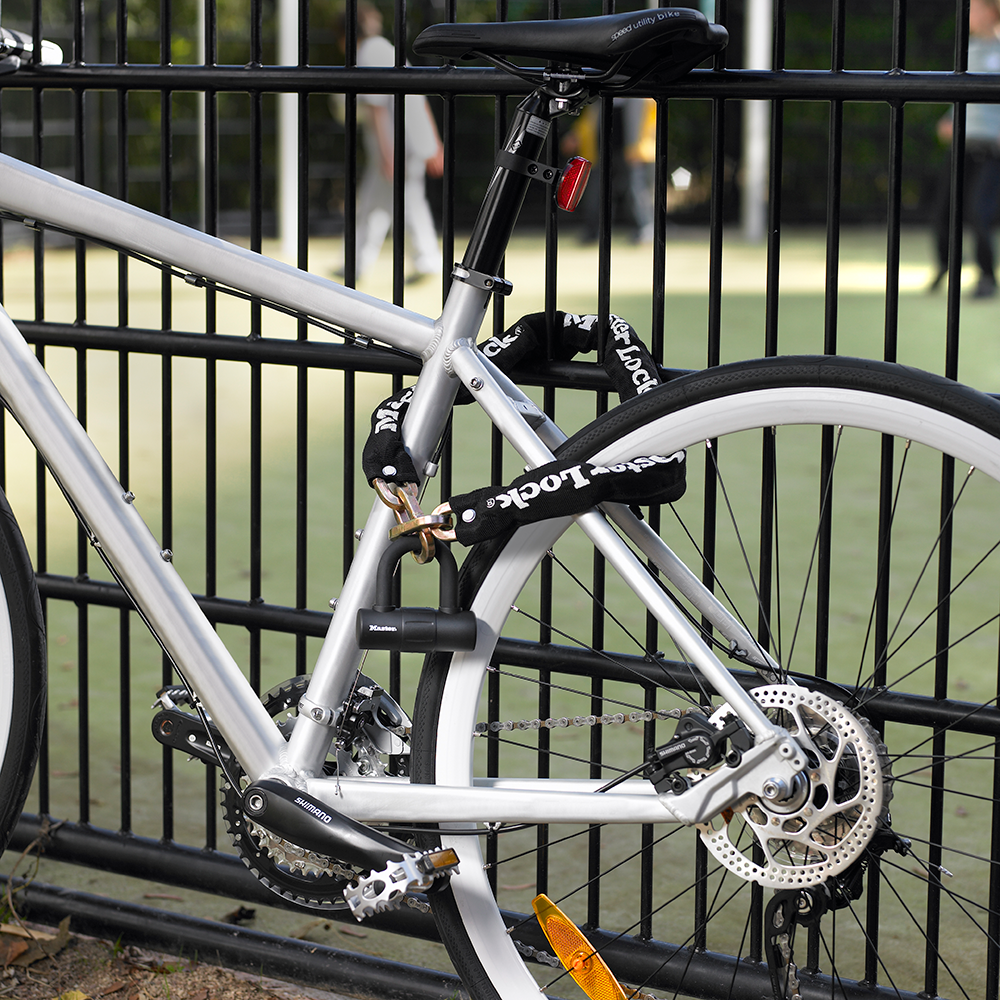3ft (90cm) Bike Lock Chain with 10mm Diameter Hardened Steel Links; 3-1/2in x 14mm Mini U-Lock