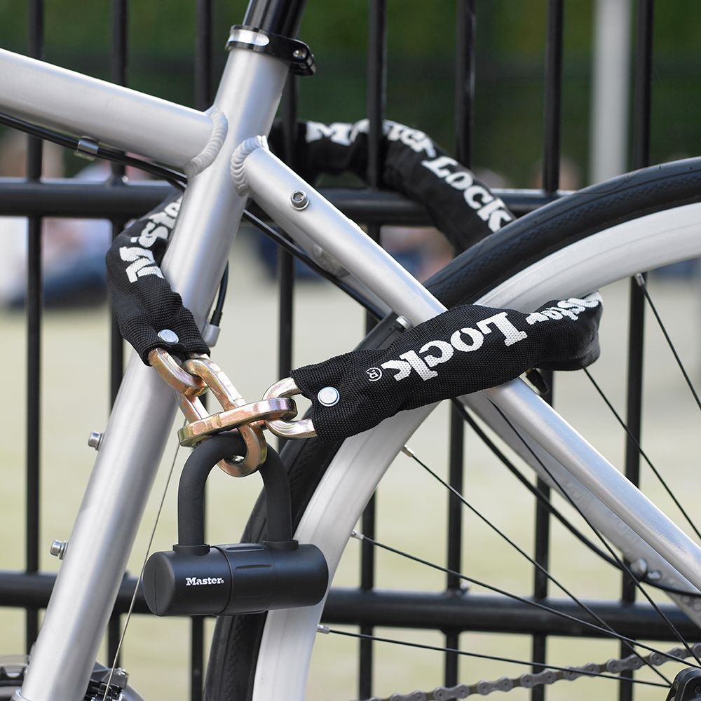 3ft (90cm) Bike Lock Chain with 10mm Diameter Hardened Steel Links; 3-1/2in x 14mm Mini U-Lock