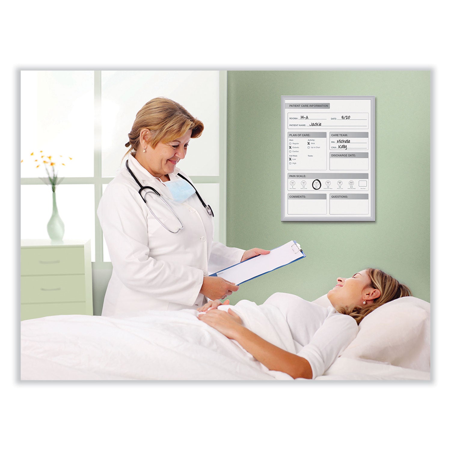 Ghent Healthcare Whiteboard - 36" (3 ft) Width x 24" (2 ft) Height - White Steel Surface - Satin Aluminum Frame - Rectangle - Vertical - Magnetic - Stain Resistant, Ghost Resistant, Fade Resistant, Accessory Tray - 1 Each - TAA Compliant
