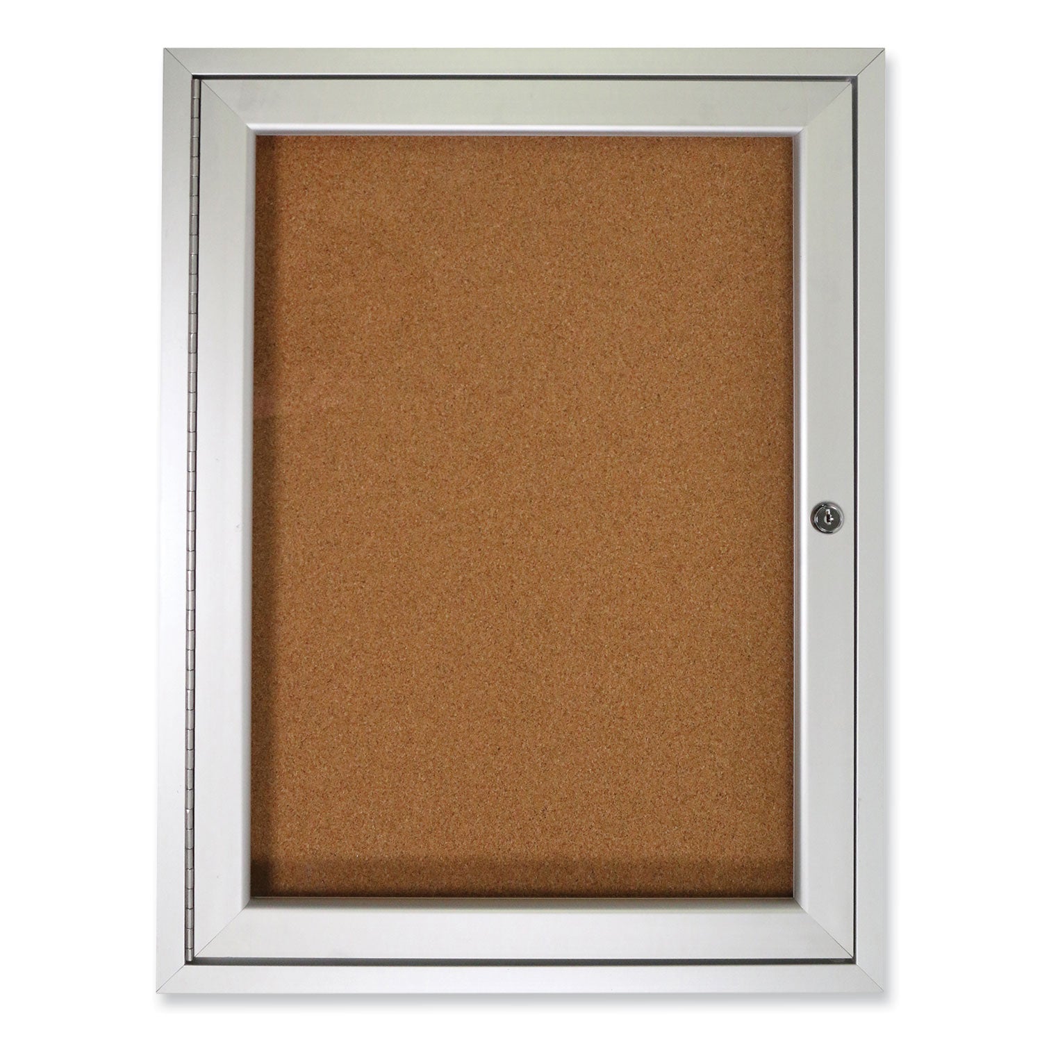 Ghent 1 Door Enclosed Natural Cork Bulletin Board with Satin Frame - 24" Board Height x 18" Board Width - Natural Cork Surface - Locking Door, Self-healing, Illuminated, Tamper Proof - Satin Aluminum Frame - 1 Each - TAA Compliant
