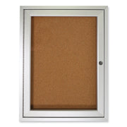Ghent 1 Door Enclosed Natural Cork Bulletin Board with Satin Frame - 24" Board Height x 18" Board Width - Natural Cork Surface - Locking Door, Self-healing, Illuminated, Tamper Proof - Satin Aluminum Frame - 1 Each - TAA Compliant