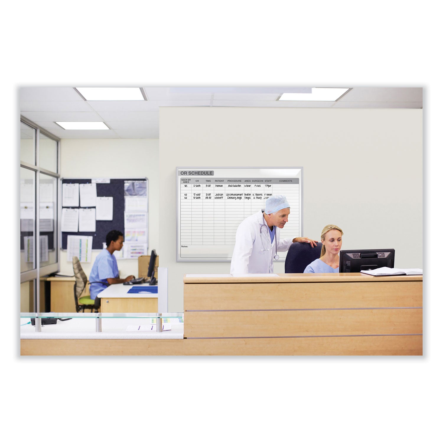 Ghent Healthcare Whiteboard - 72" (6 ft) Width x 48" (4 ft) Height - White Steel Surface - Satin Aluminum Frame - Rectangle - Horizontal - Magnetic - Stain Resistant, Ghost Resistant, Fade Resistant, Accessory Tray - 1 Each - TAA Compliant