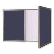 VisuALL PC Whiteboard Cabinet with Fabric Bulletin Board Exterior Doors, 36" x 24", Blue/White Surface, Satin Aluminum Frame