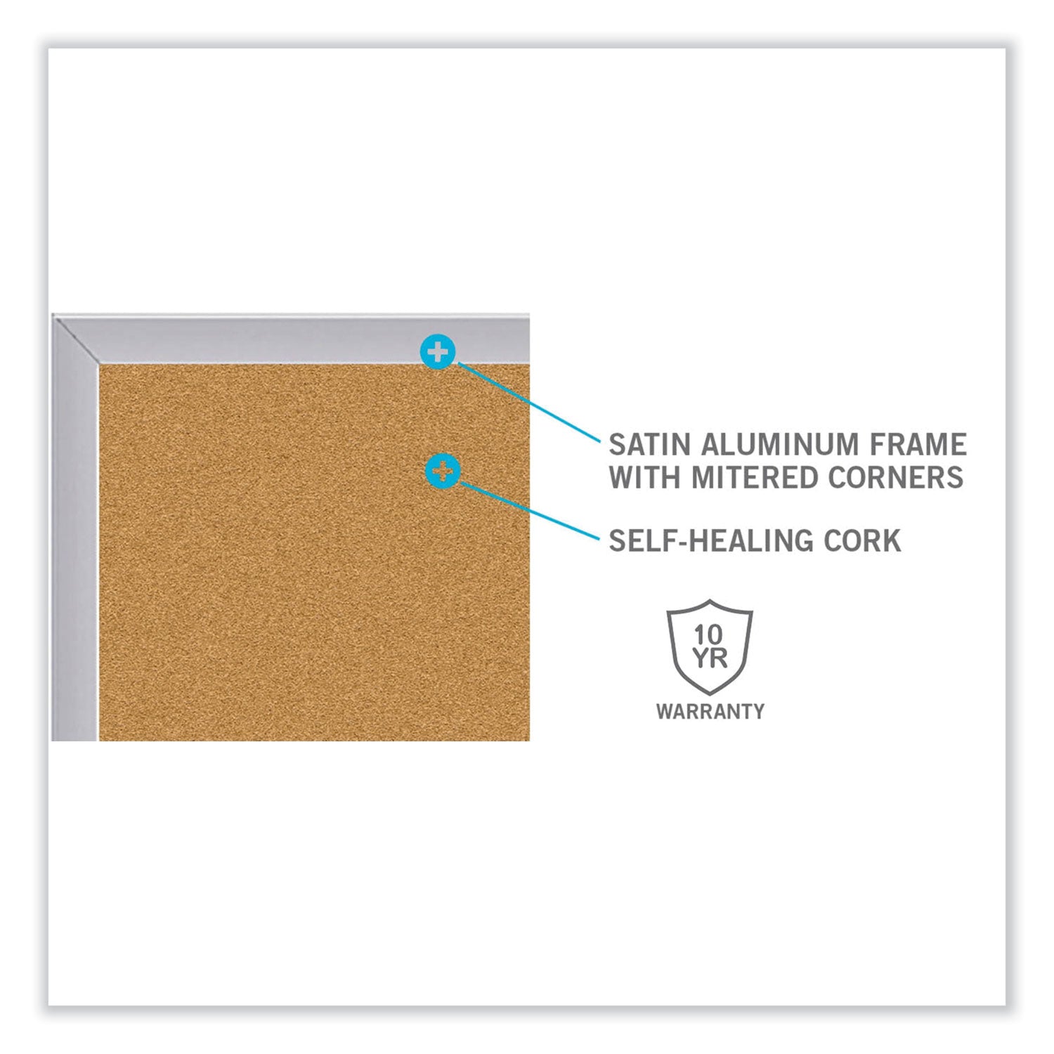 Ghent Natural Cork Bulletin Board with Aluminum Frame, 36" x 48", Self-Healing Surface, Satin Aluminum Frame, 1 Each