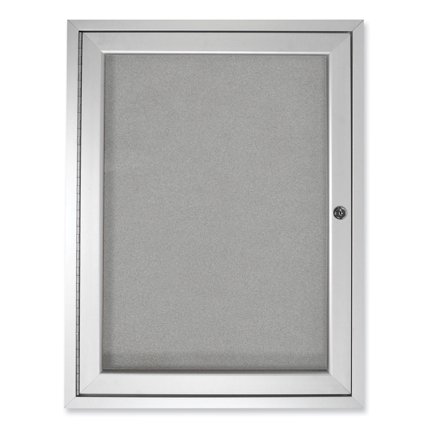 Ghent 1 Door Enclosed Vinyl Bulletin Board, 24" x 18", Silver Vinyl Surface, Locking Hinged Door, Satin Aluminum Frame, 1 Each
