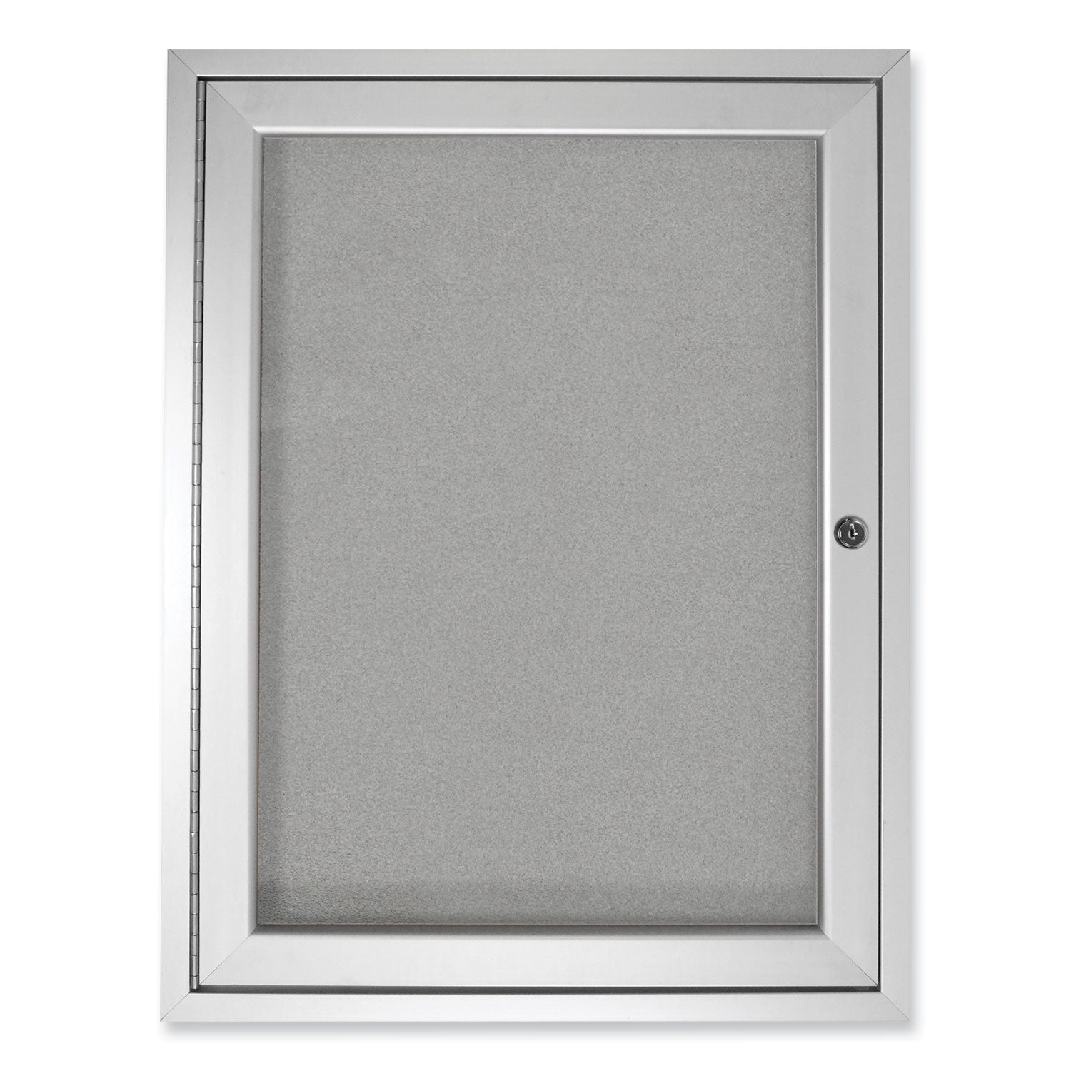 Ghent 1 Door Enclosed Vinyl Bulletin Board with Satin Aluminum Frame, 36" x 30", Silver Surface, Locking Hinged Door, 1 Each