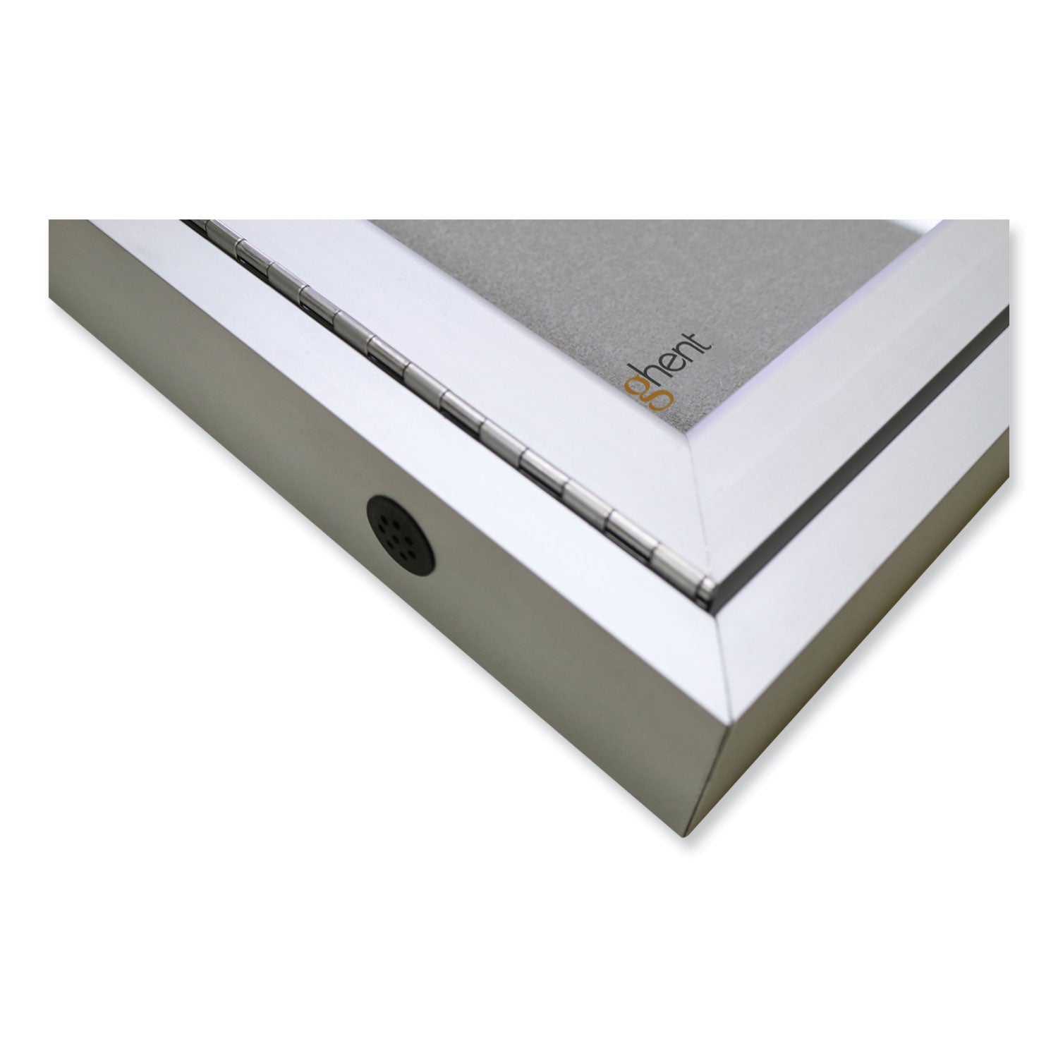 Ghent 1 Door Enclosed Vinyl Bulletin Board, 24" x 18", Silver Vinyl Surface, Locking Hinged Door, Satin Aluminum Frame, 1 Each