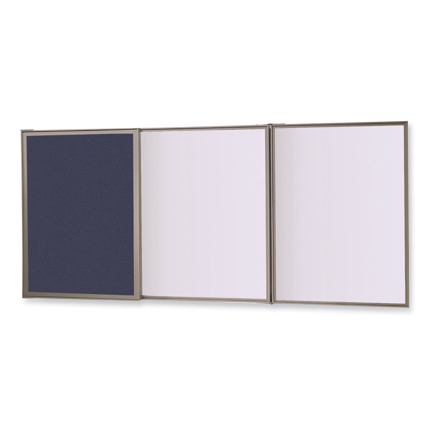 VisuALL PC Whiteboard Cabinet with Fabric Bulletin Board Exterior Doors, 36" x 24", Blue/White Surface, Satin Aluminum Frame