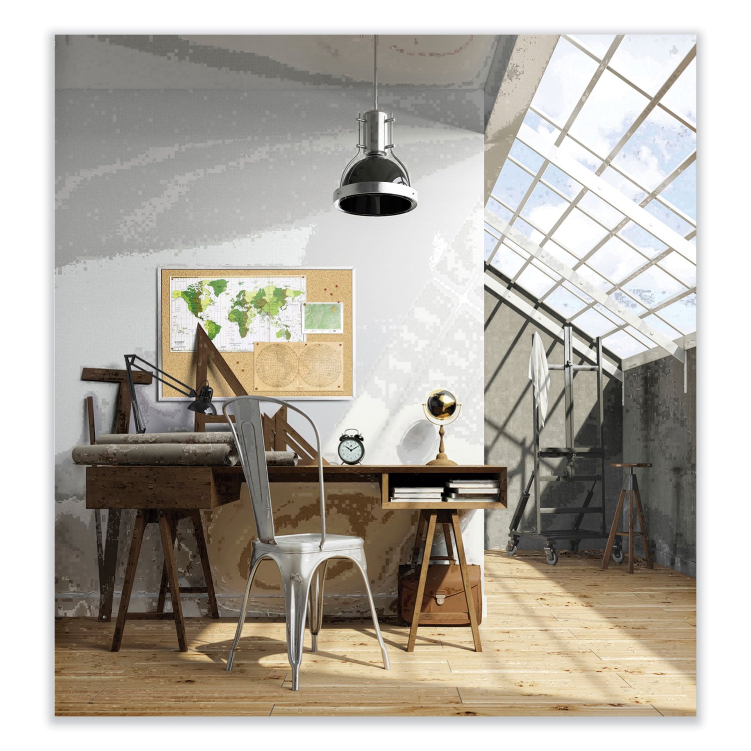 Natural Cork Bulletin Board with Wood Frame, 46.5" x 36", Tan Surface, Oak Finished Wood Frame