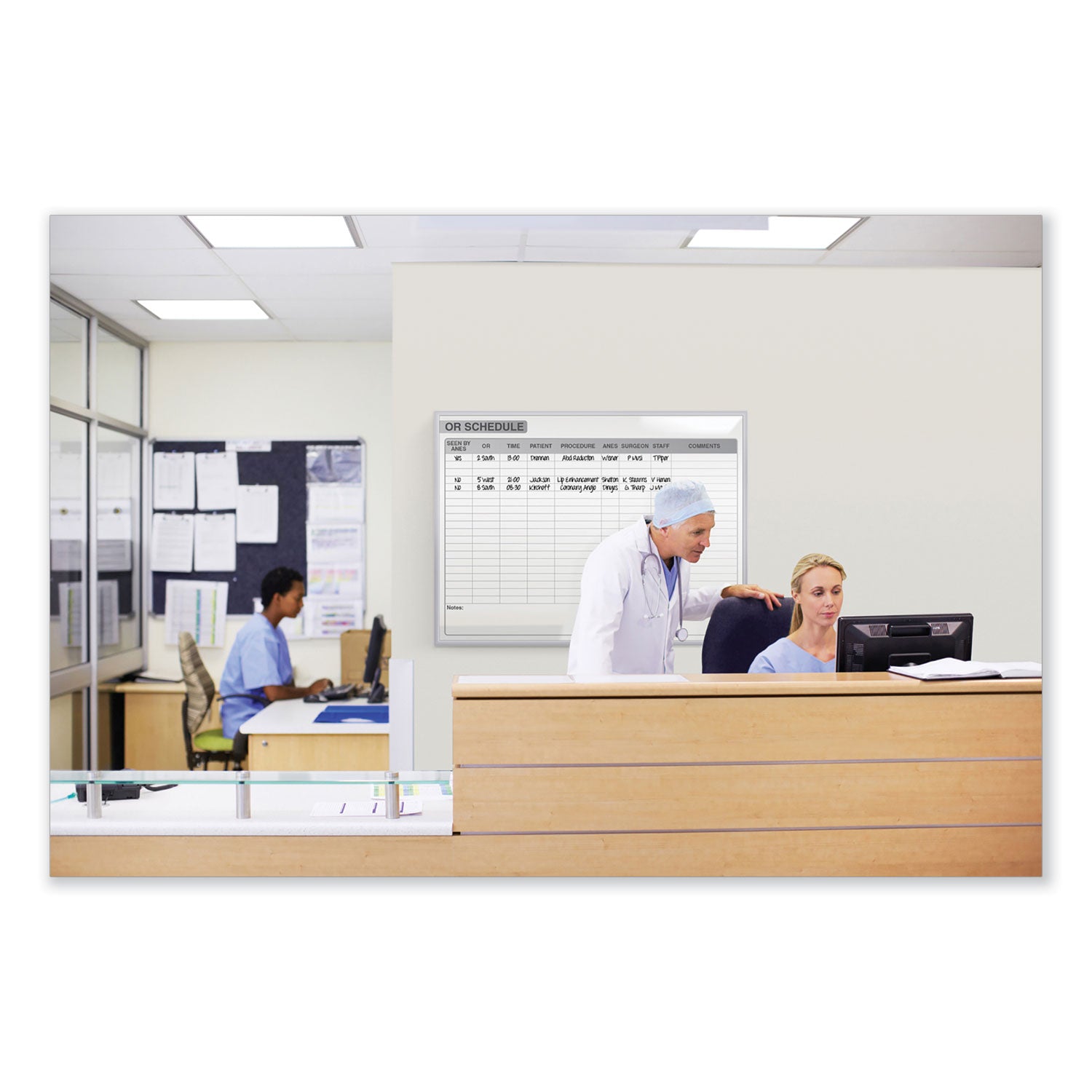 Ghent Healthcare Whiteboard - 48" (4 ft) Width x 36" (3 ft) Height - White Steel Surface - Satin Aluminum Frame - Rectangle - Horizontal - Magnetic - Stain Resistant, Ghost Resistant, Fade Resistant, Accessory Tray - 1 Each - TAA Compliant