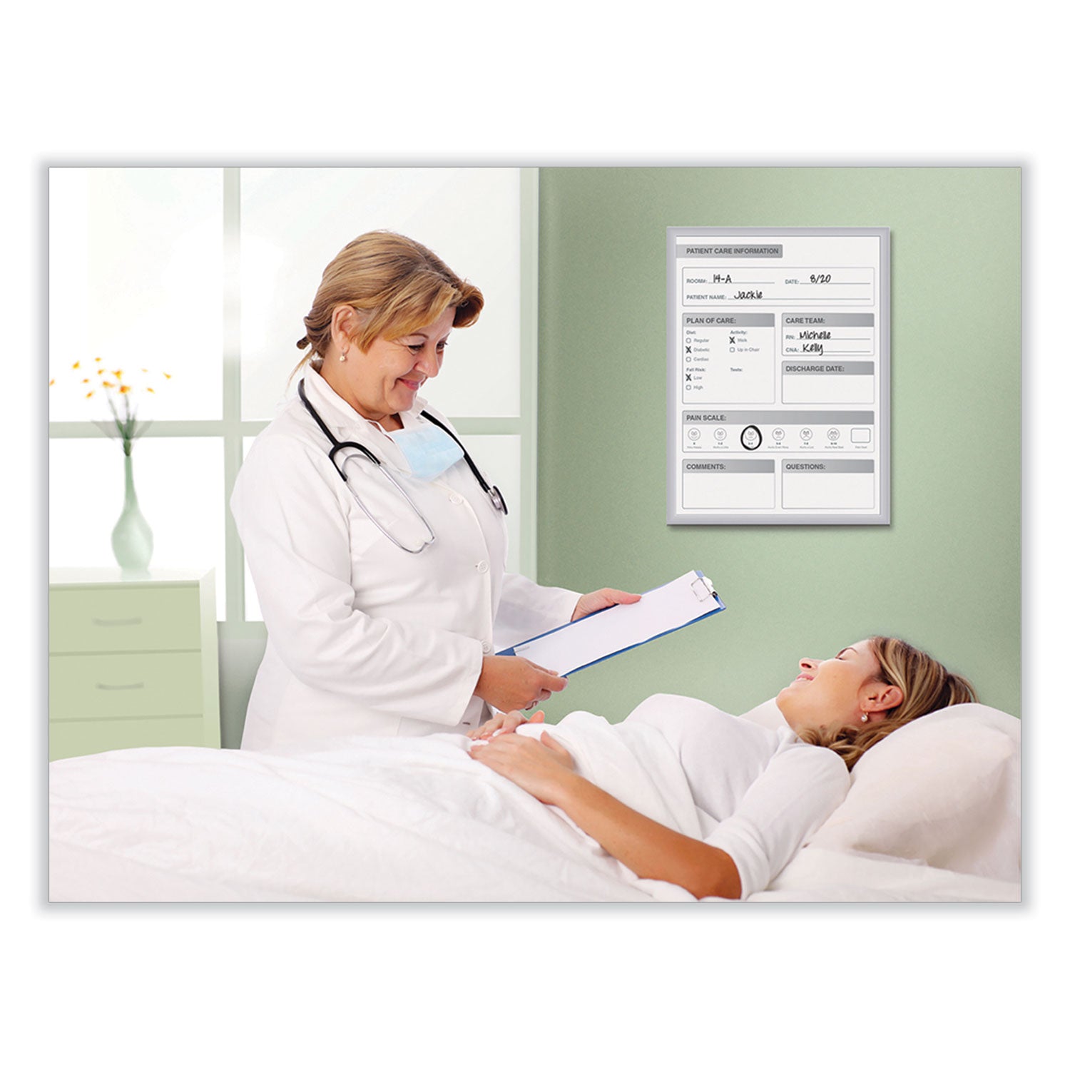Ghent Healthcare Whiteboard - 24" (2 ft) Width x 18" (1.5 ft) Height - White Steel Surface - Satin Aluminum Frame - Rectangle - Vertical - Magnetic - Stain Resistant, Ghost Resistant, Fade Resistant, Accessory Tray - 1 Each - TAA Compliant