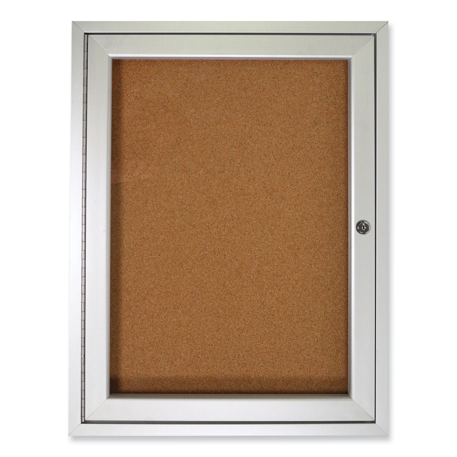 Ghent 1 Door Enclosed Natural Cork Bulletin Board with Satin Frame - 36" Board Height x 30" Board Width - Natural Cork Surface - Locking Door, Self-healing, Illuminated, Tamper Proof - Satin Aluminum Frame - 1 Each - TAA Compliant