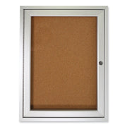 Ghent 1 Door Enclosed Natural Cork Bulletin Board with Satin Frame - 36" Board Height x 30" Board Width - Natural Cork Surface - Locking Door, Self-healing, Illuminated, Tamper Proof - Satin Aluminum Frame - 1 Each - TAA Compliant