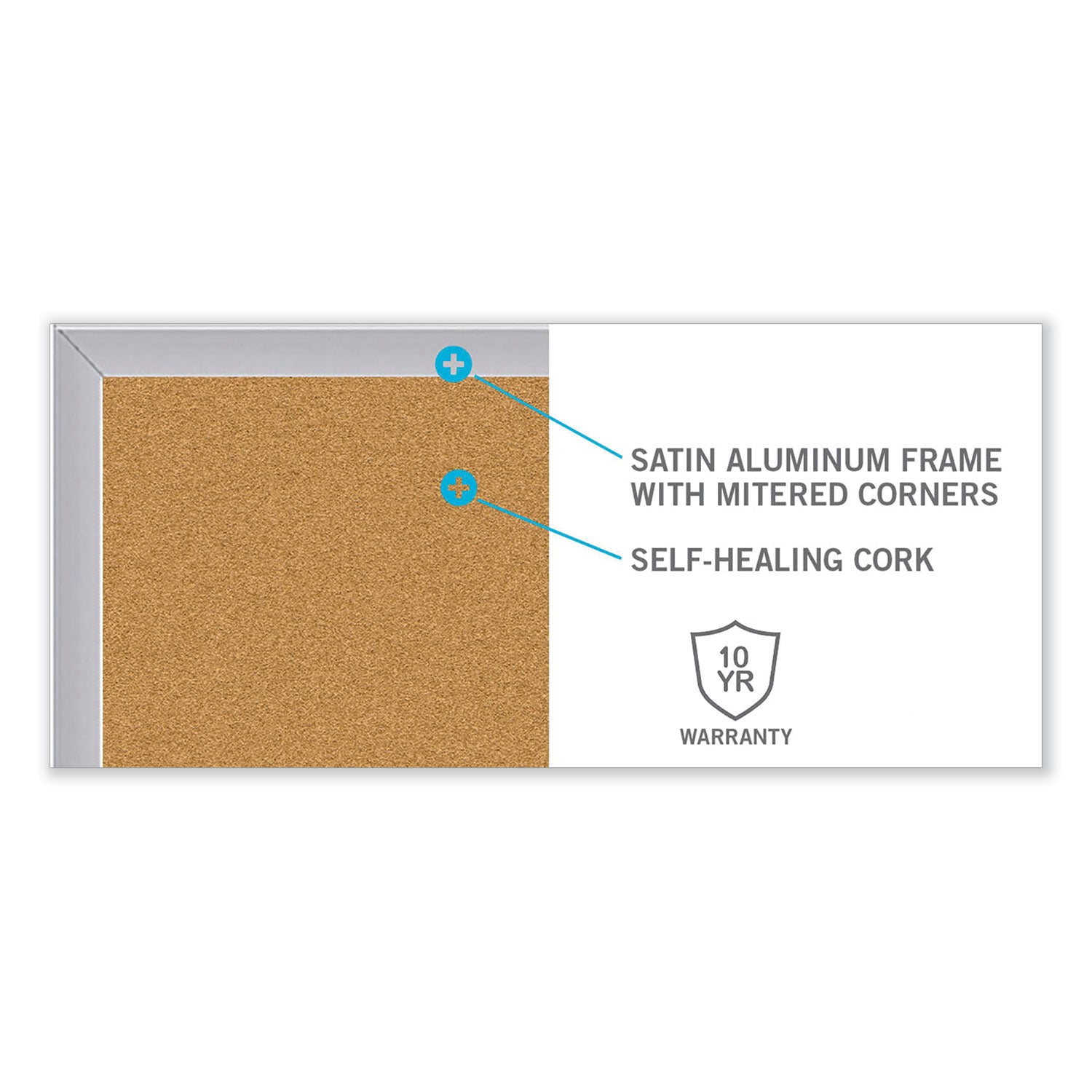 Ghent Natural Cork Bulletin Board with Aluminum Frame, 48" x 72", Self-healing, Laminated, Satin Aluminum Frame, 1 Each