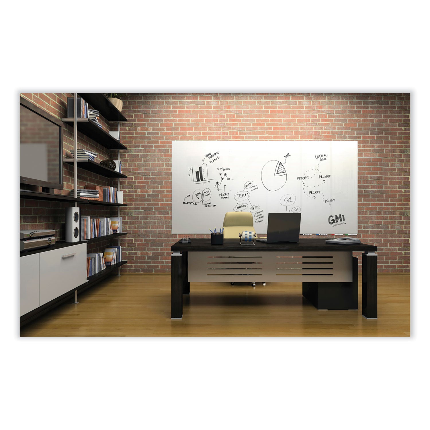 Ghent Aria Low Profile Glass Whiteboard - 48" (4 ft) Width x 36" (3 ft) Height - Tempered Glass Surface - White Back - Rectangle - Horizontal/Vertical - Magnetic - Square Corner, Recyclable - 1 Each - TAA Compliant