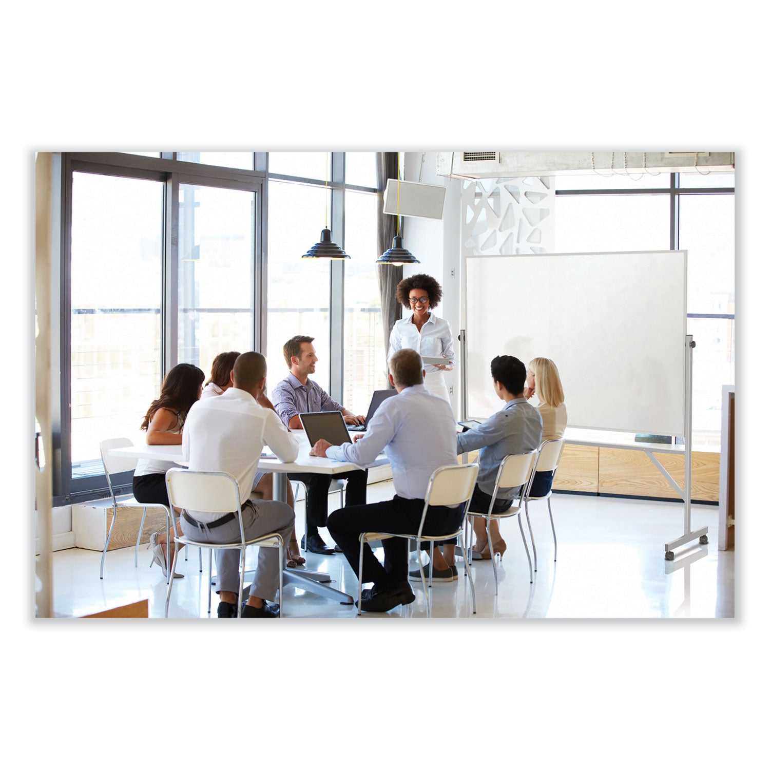 96" (8 ft) Width x 48" (4 ft) Height - White Porcelain Surface - Aluminum Frame - Magnetic - Eraser Included - Assembly Required - 1 Each