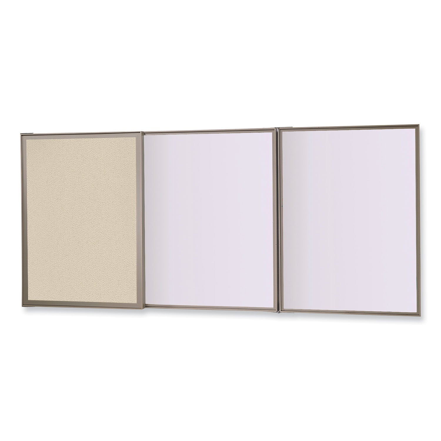 VisuALL PC Whiteboard Cabinet with Fabric Bulletin Board Exterior Doors, 36" x 24", Beige/White Surface, Satin Aluminum Frame
