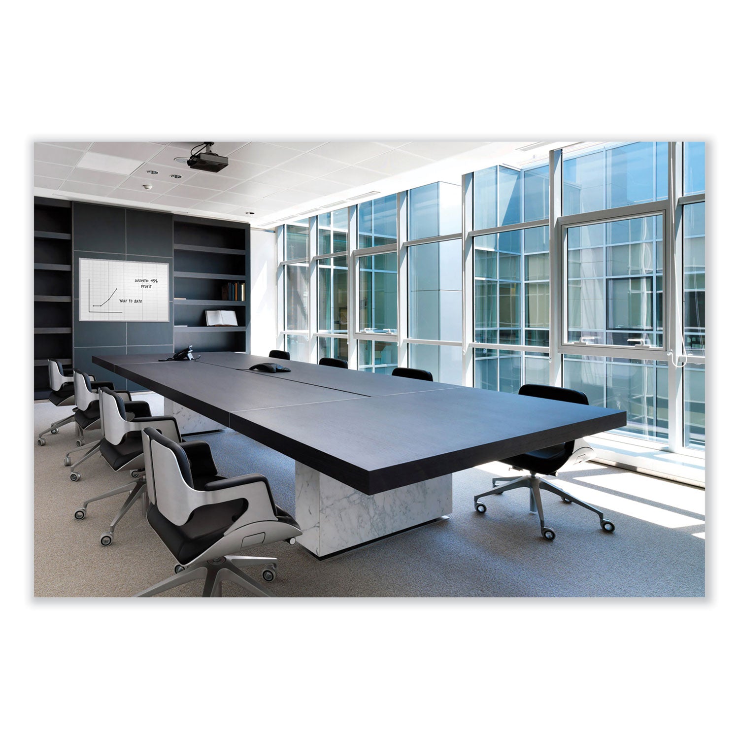 Ghent Grid Whiteboard, 36" x 24", White Steel Surface, Satin Aluminum Frame, Magnetic, Grid Pattern, Stain/Ghost/Fade Resistant, Accessory Tray, Includes 1 Board, 1 Marker, 1 Eraser, 1 Tray