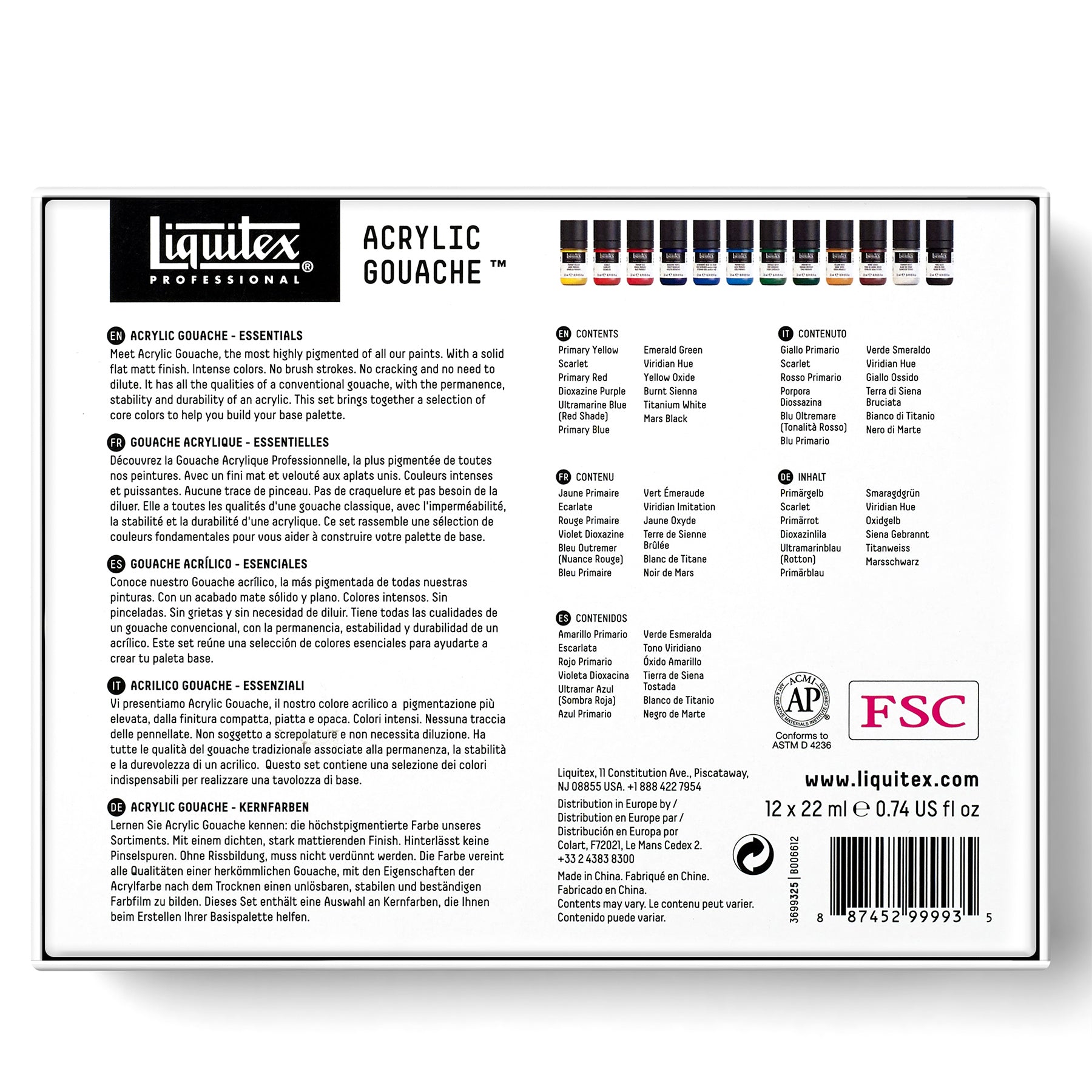 Acrylic Gouache - 12 x 22ml Set - Essentials