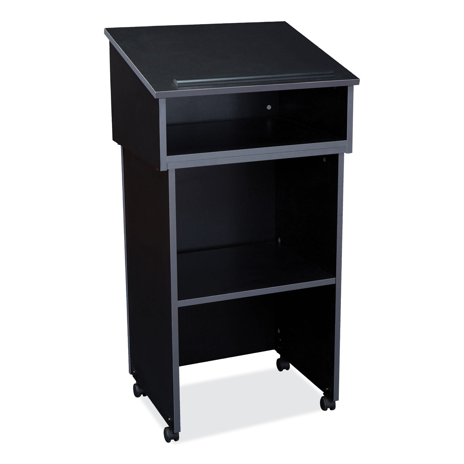 Oklahoma Sound® Tabletop Lectern with AV Cart/Lectern Base, Color: Black