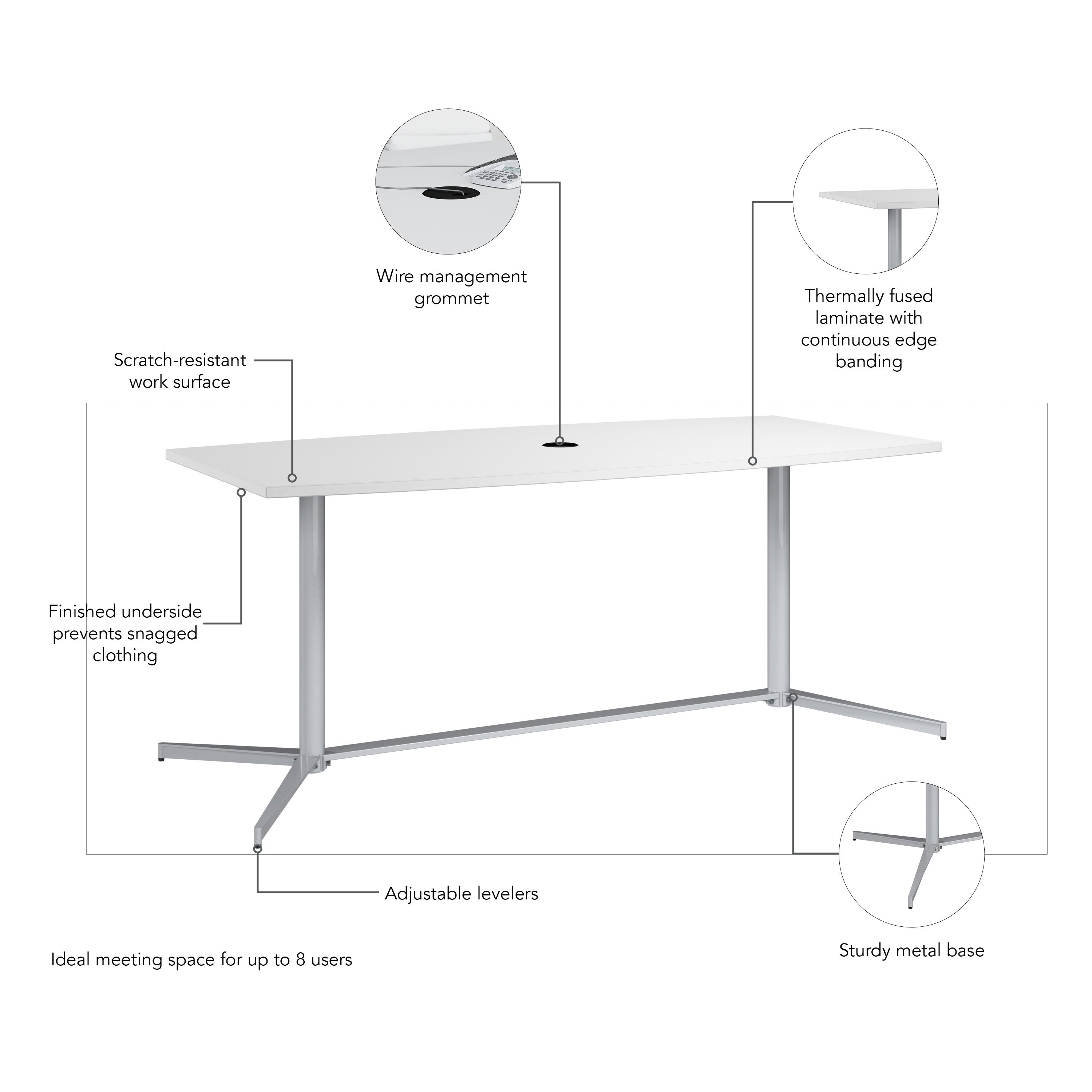 Bush Business Furniture 72-inch Office Conference Table with Metal Base in White - 73.25" Width x 35.98" Depth x 30.28" Height
