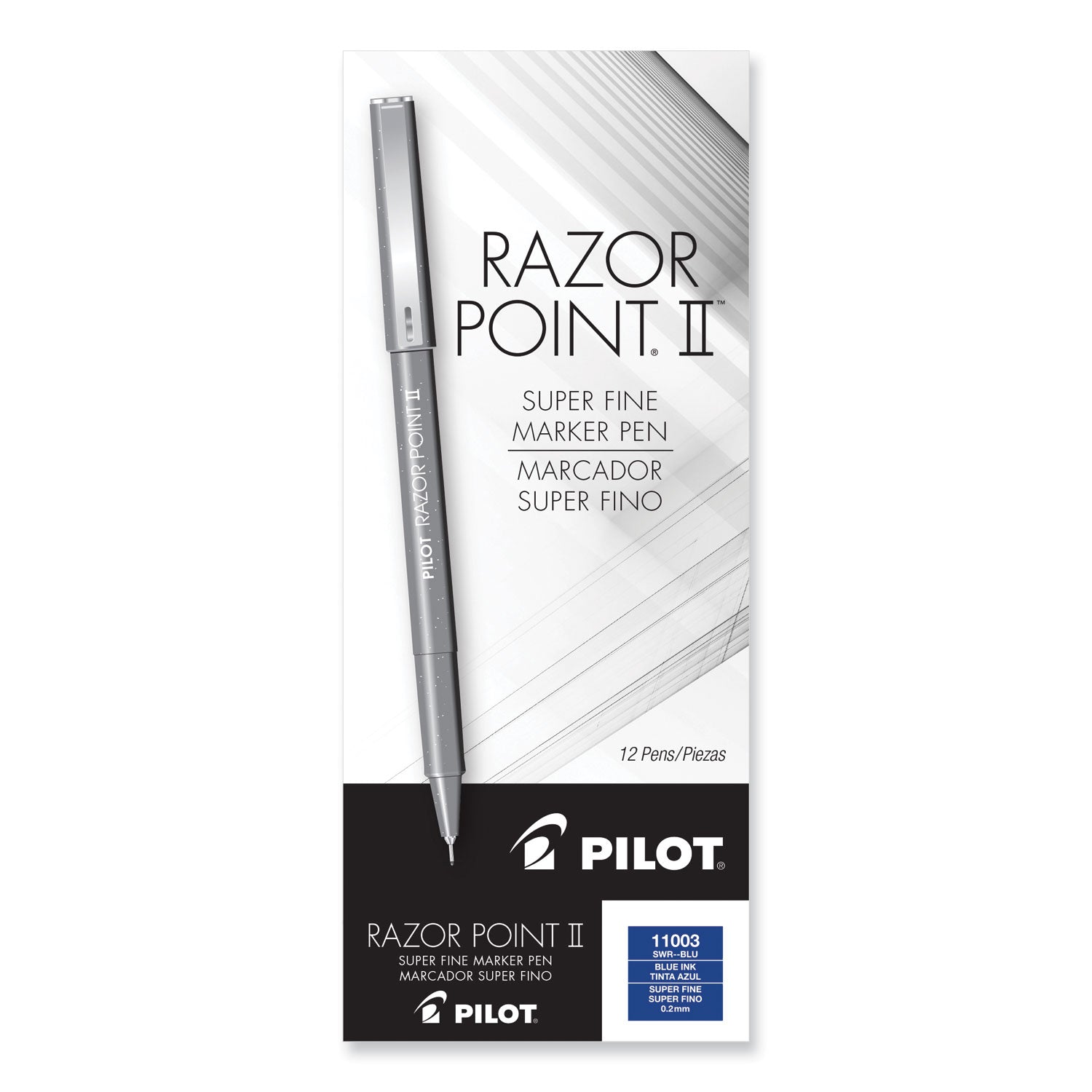 Pilot Marker Pens - 0.3 mm Super Fine Pen Point - Blue Ink - Blue Plastic Barrel - Writing - 1 Dozen
