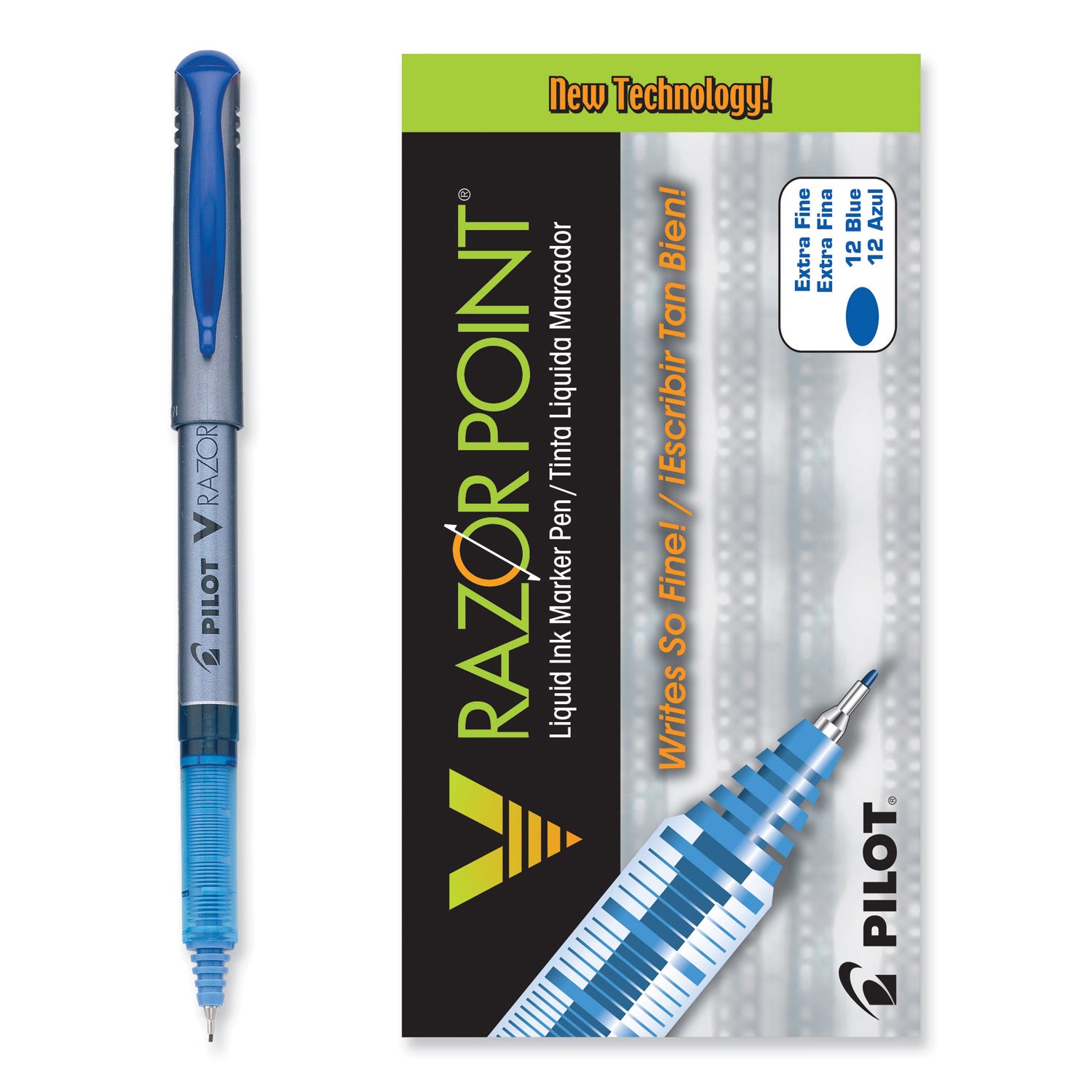 Pilot Marker Pens - 0.5 mm Extra Fine Pen Point - Blue Ink - Clear Plastic, Gray Barrel - Writing - 1 Dozen