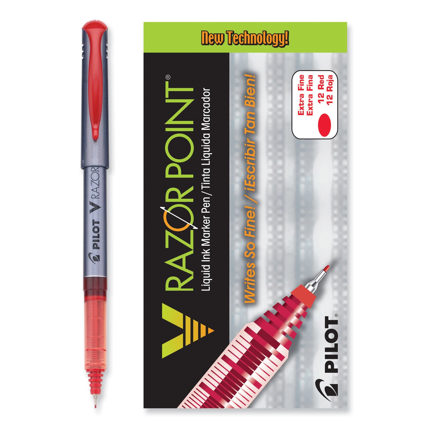 Pilot Marker Pens - 0.5 mm Extra Fine Pen Point - Red Ink - Clear Plastic, Gray Barrel - Writing - 1 Dozen