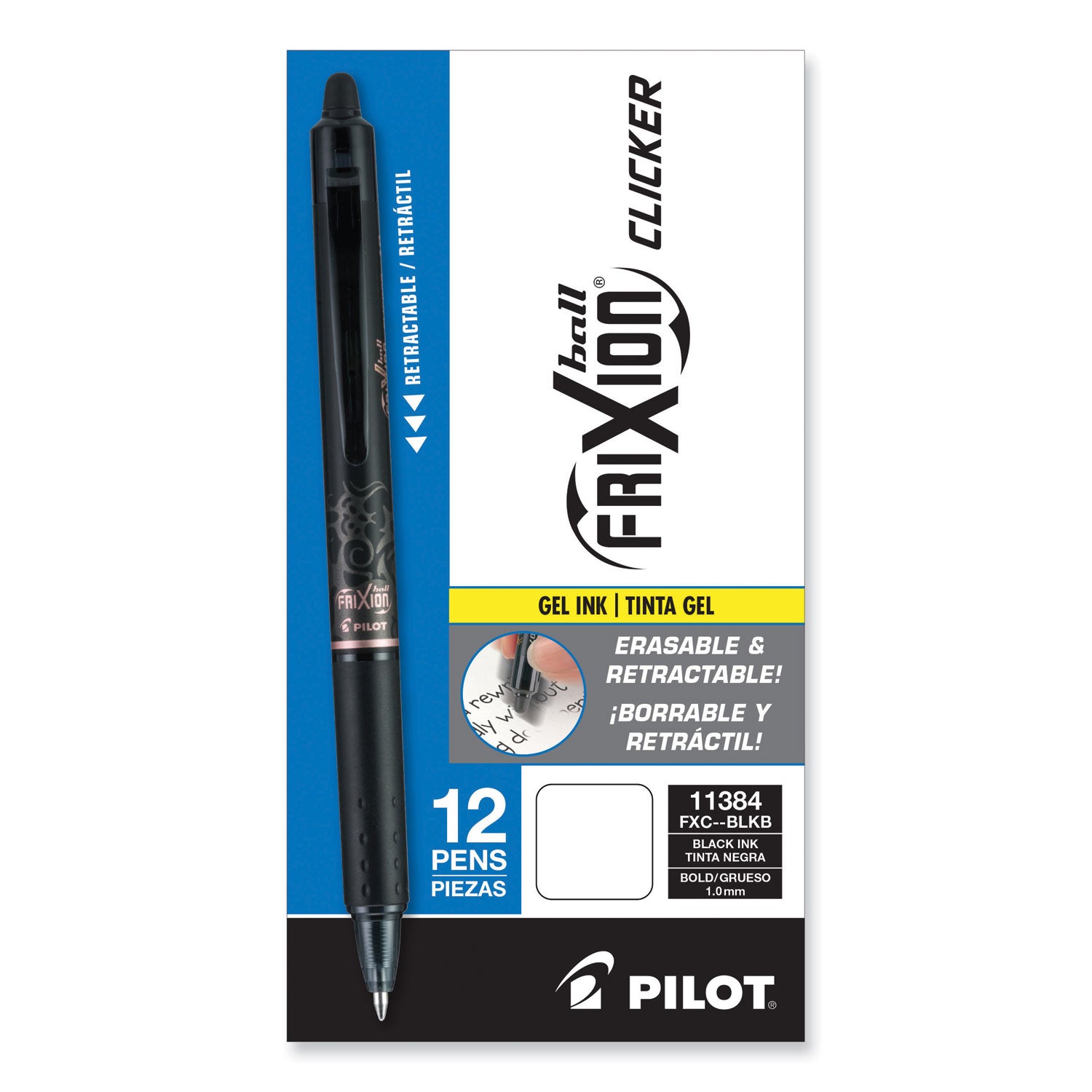 Pilot Erasable & Retractable Gel Pen - 1 mm Bold Pen Point - Refillable - Retractable - Erasable - Black Ink - Gel-based - Writing, Document - 1 Dozen