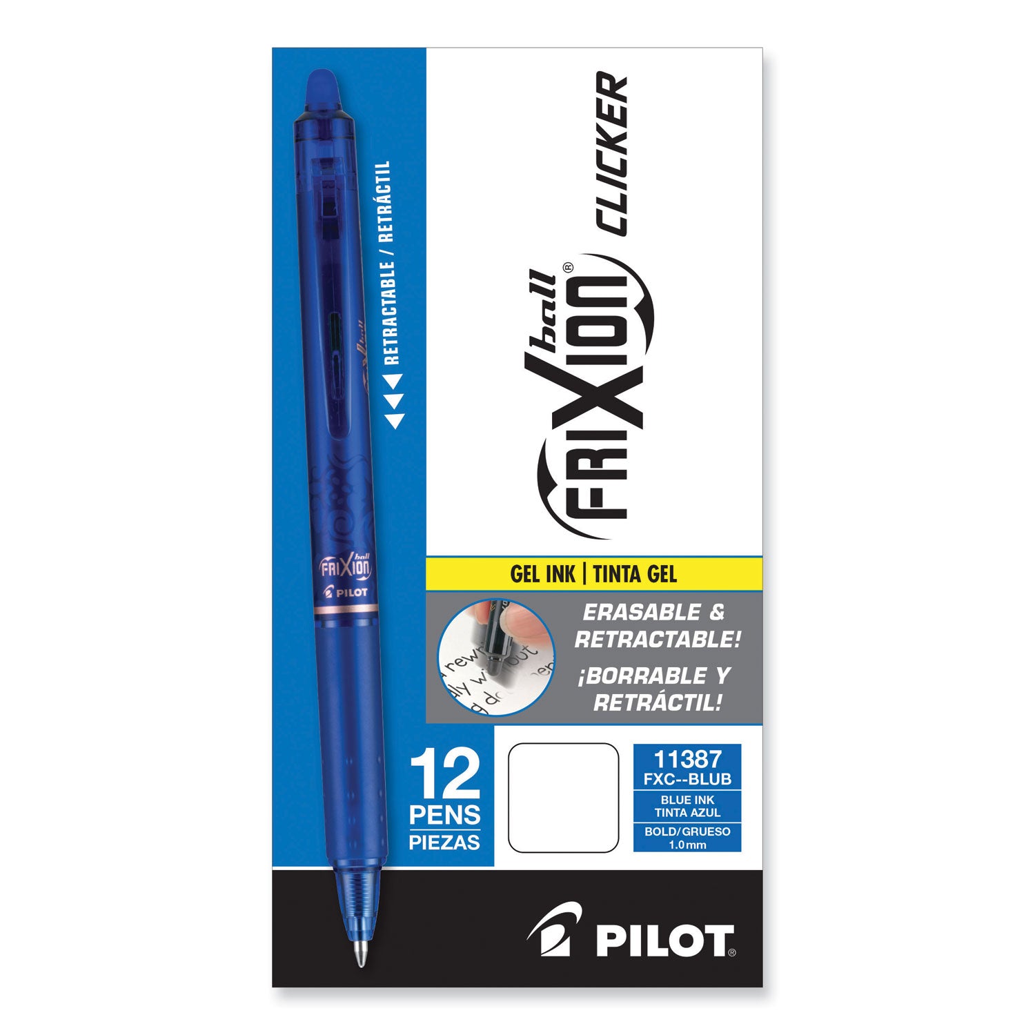Pilot Erasable & Retractable Gel Pen - 1 mm Bold Pen Point - Refillable - Retractable - Erasable - Blue Ink - Gel-based - Writing, Document - 1 Dozen