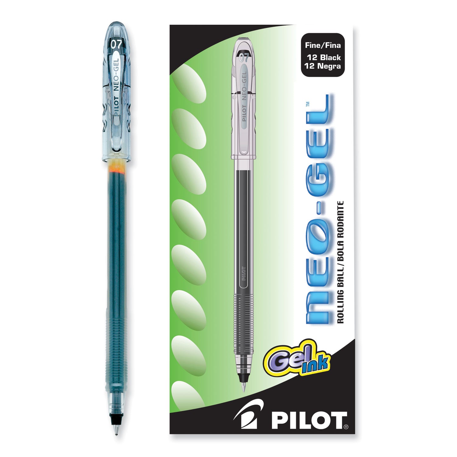 Pilot Neo-Gel Rollerball Pens - 0.7 mm Fine Pen Point - Black Ink - Gel-based - Translucent Barrel - 1 Dozen