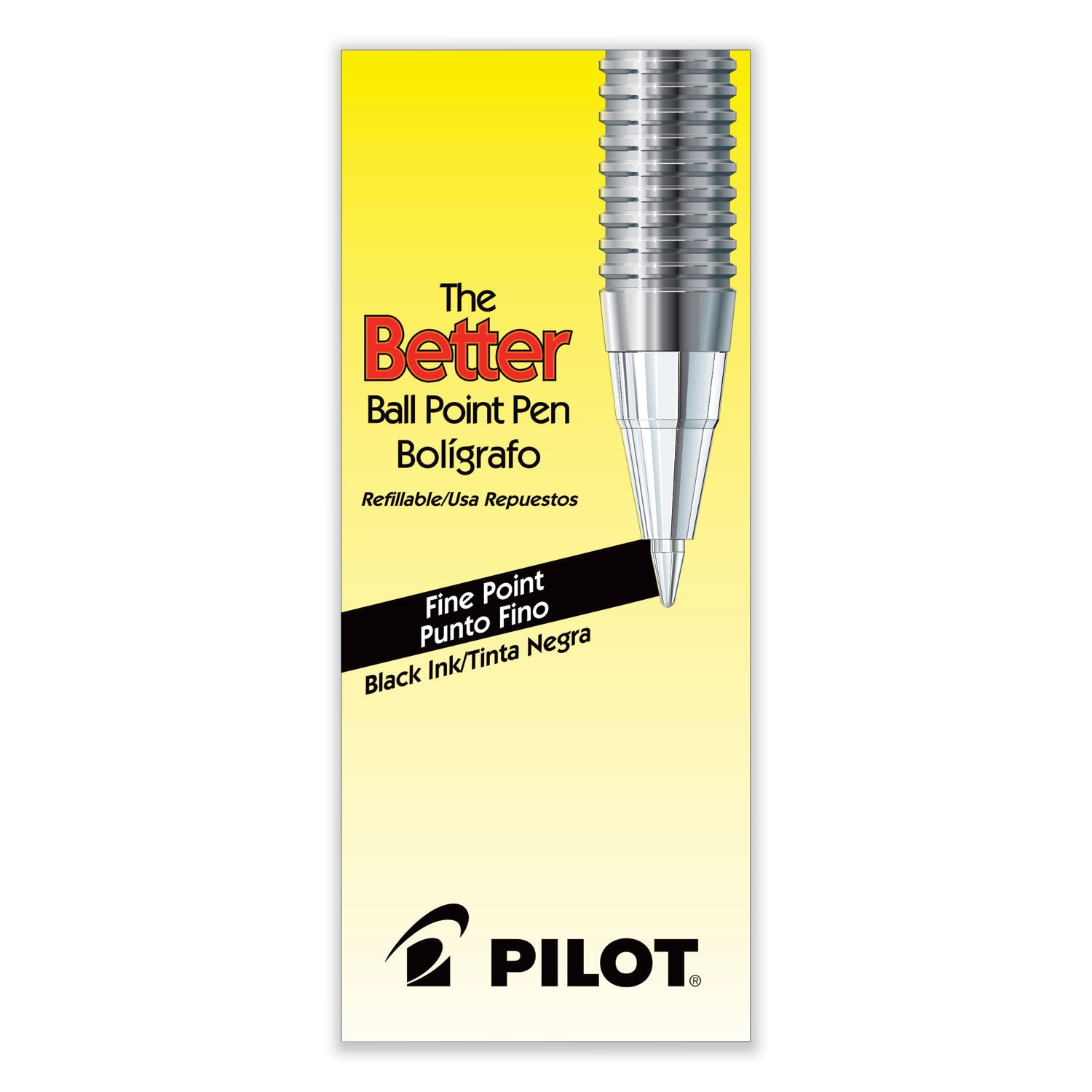 Pilot Better BP-S Ball Stick Pens - 0.7 mm Fine Pen Point - Refillable - Black Ink - Crystal, Clear Barrel - Stainless Steel Tip - 1 Dozen