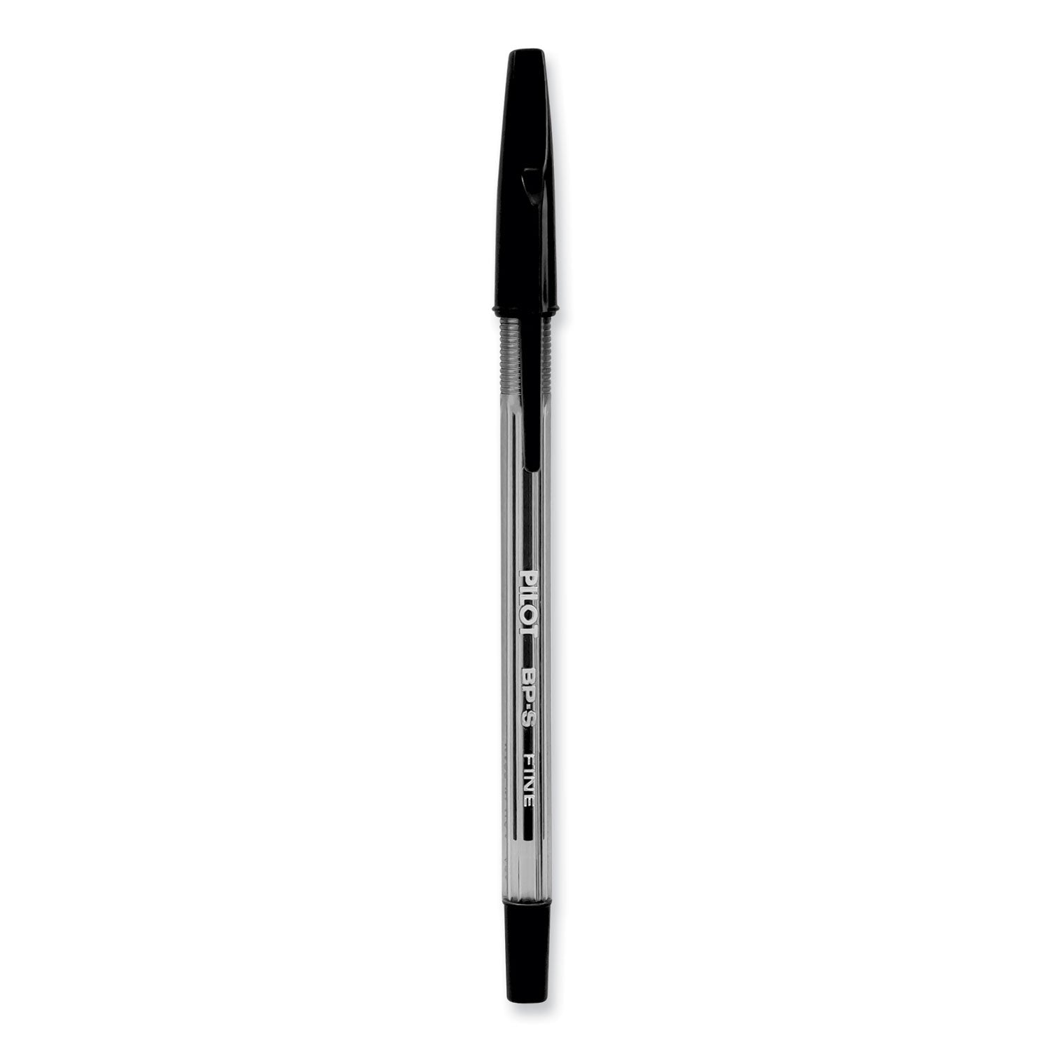 Pilot Better BP-S Ball Stick Pens - 0.7 mm Fine Pen Point - Refillable - Black Ink - Crystal, Clear Barrel - Stainless Steel Tip - 1 Dozen