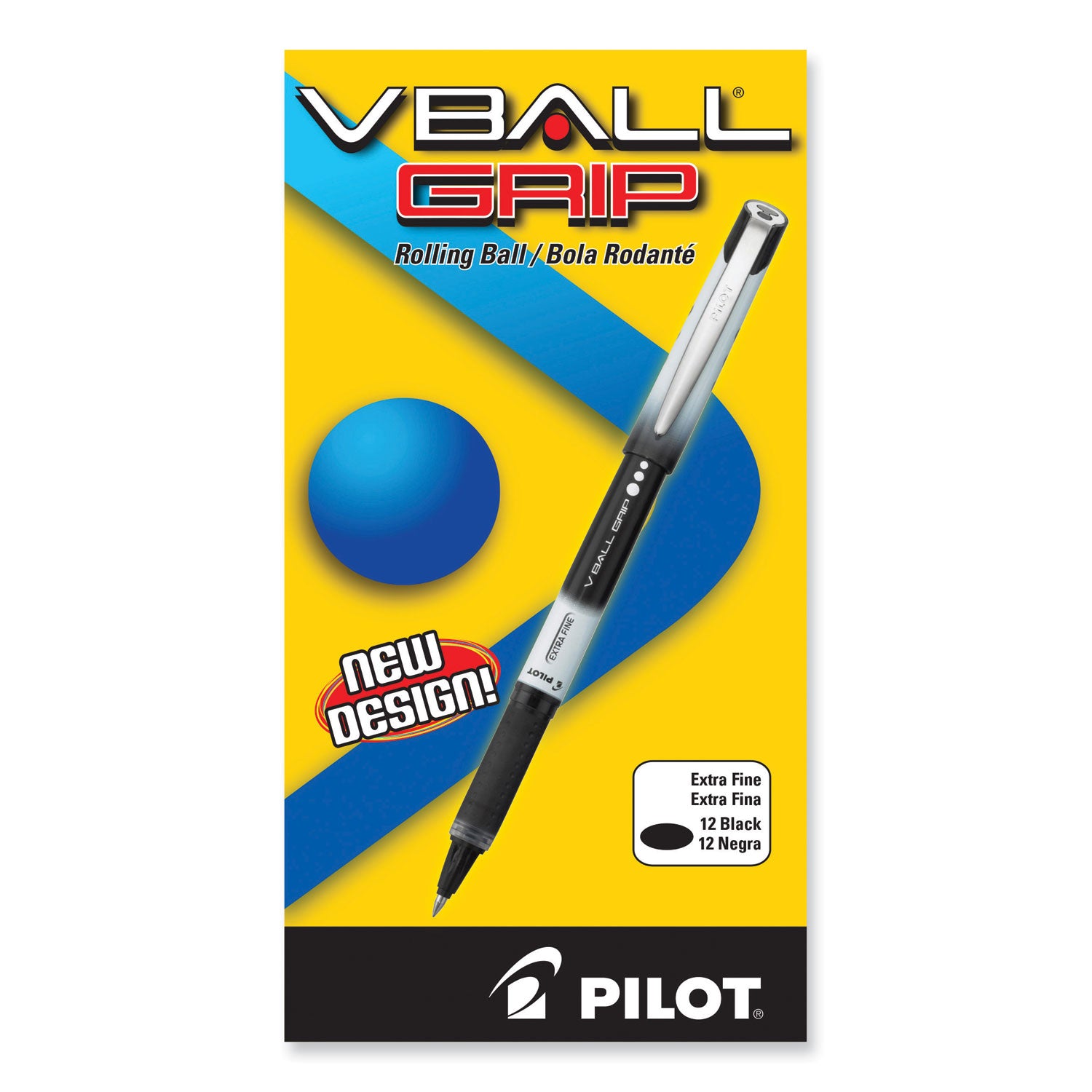 Pilot Vball Grip Liquid Ink Rollerball Pens - 0.5 mm Fine Pen Point - Black Ink - Metal Barrel - 1 Dozen
