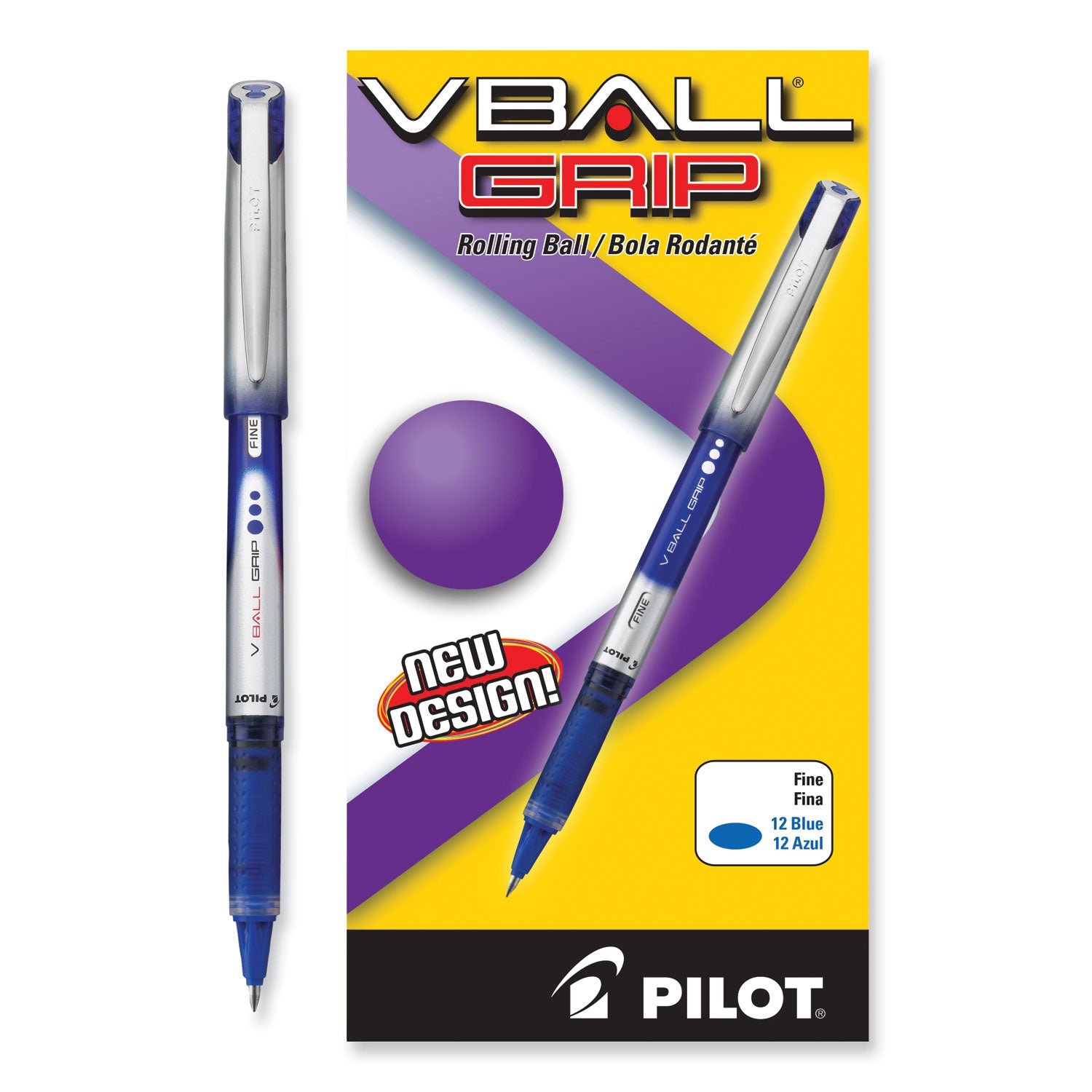 Pilot Vball Grip Liquid Ink Rollerball Pens - 0.7 mm Fine Pen Point - Blue Ink - 1 Dozen