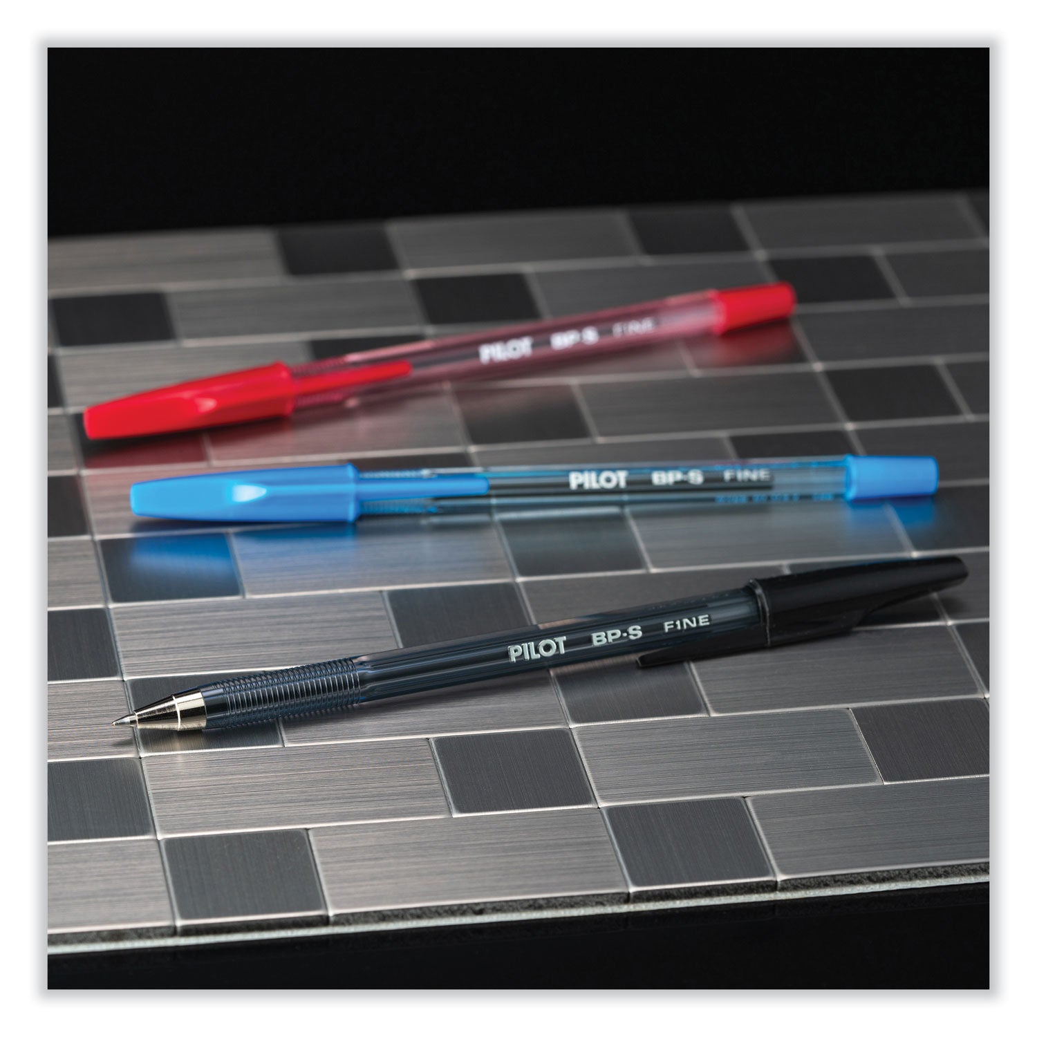 Pilot Better BP-S Ball Stick Pens - 0.7 mm Fine Pen Point - Refillable - Blue Ink - Crystal, Clear Barrel - Stainless Steel Tip - 1 Dozen