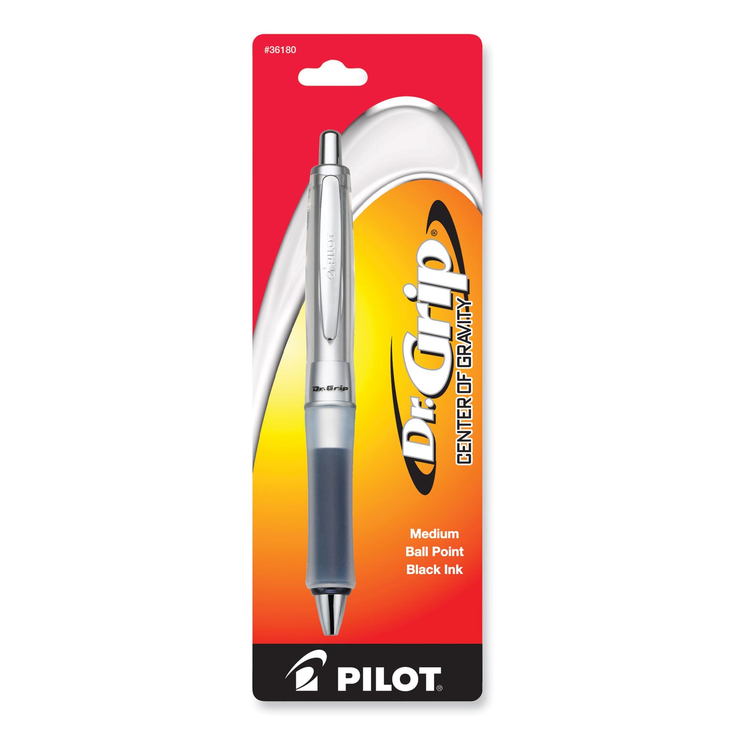 Pilot Dr. Grip Center of Gravity Retractable Ballpoint Pens - 1 mm Medium Pen Point - Refillable - Retractable - Black Ink - Clear Barrel - 1 Each