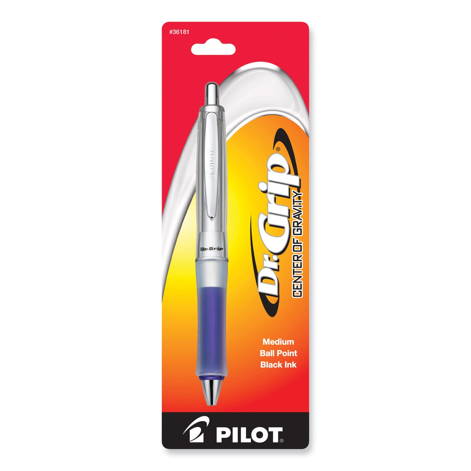 Pilot Dr. Grip Center of Gravity Retractable Ballpoint Pens - 1 mm Medium Pen Point - Refillable - Retractable - Black Ink - Blue Barrel - 1 Each