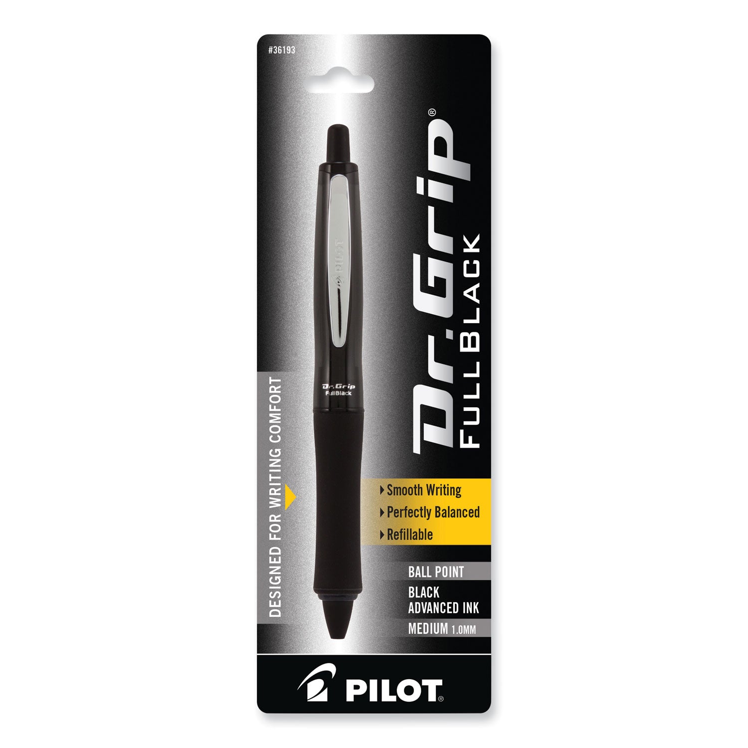 Pilot Dr. Grip Center of Gravity Retractable Ballpoint Pens - 1 mm Medium Rectangle Pen Point - Refillable - Retractable - Black Ink - Black Barrel - 1 Each