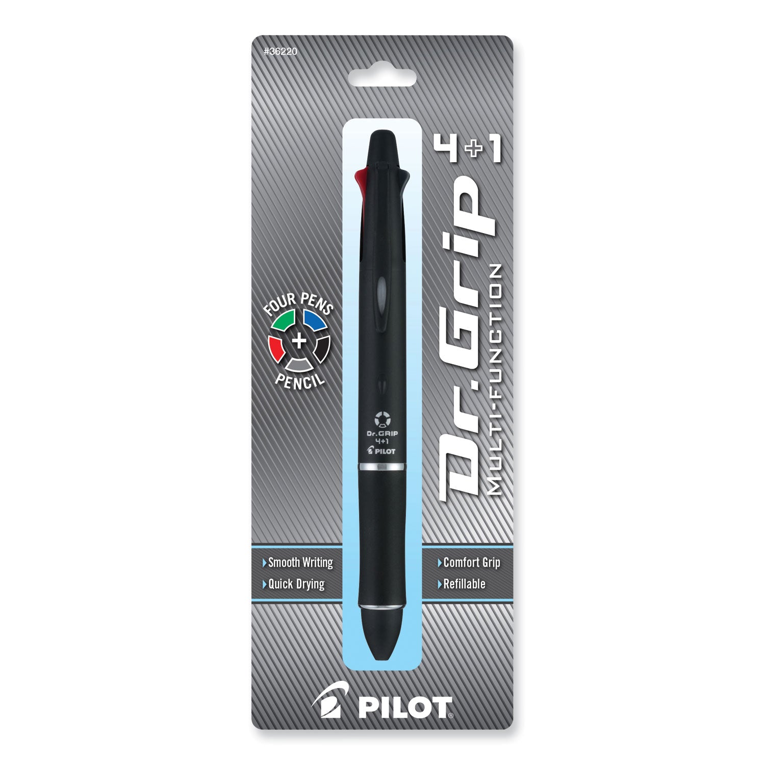 Fine Pen Point - 0.7 mm Pen Point Size - 2HB Pencil Grade - 0.5 mm Lead Size - Refillable - Black, Blue, Red, Green Ink - Black Barrel - Retractable - Smooth Writing, Quick-drying Ink, Break Resistant, Eraser - 1 Each