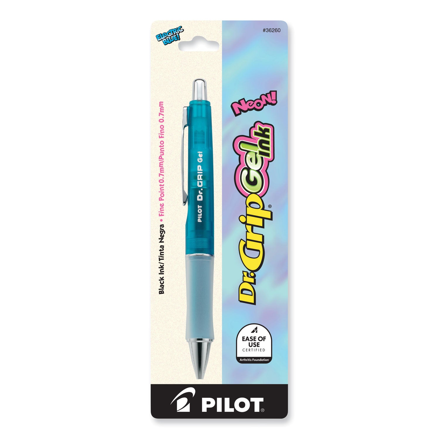 Pilot Dr. Grip Retractable Gel Rollerball Pens - 0.7 mm Pen Point - Refillable - Retractable - Black Ink - Gel-based - Electric Blue Barrel - 1 Each