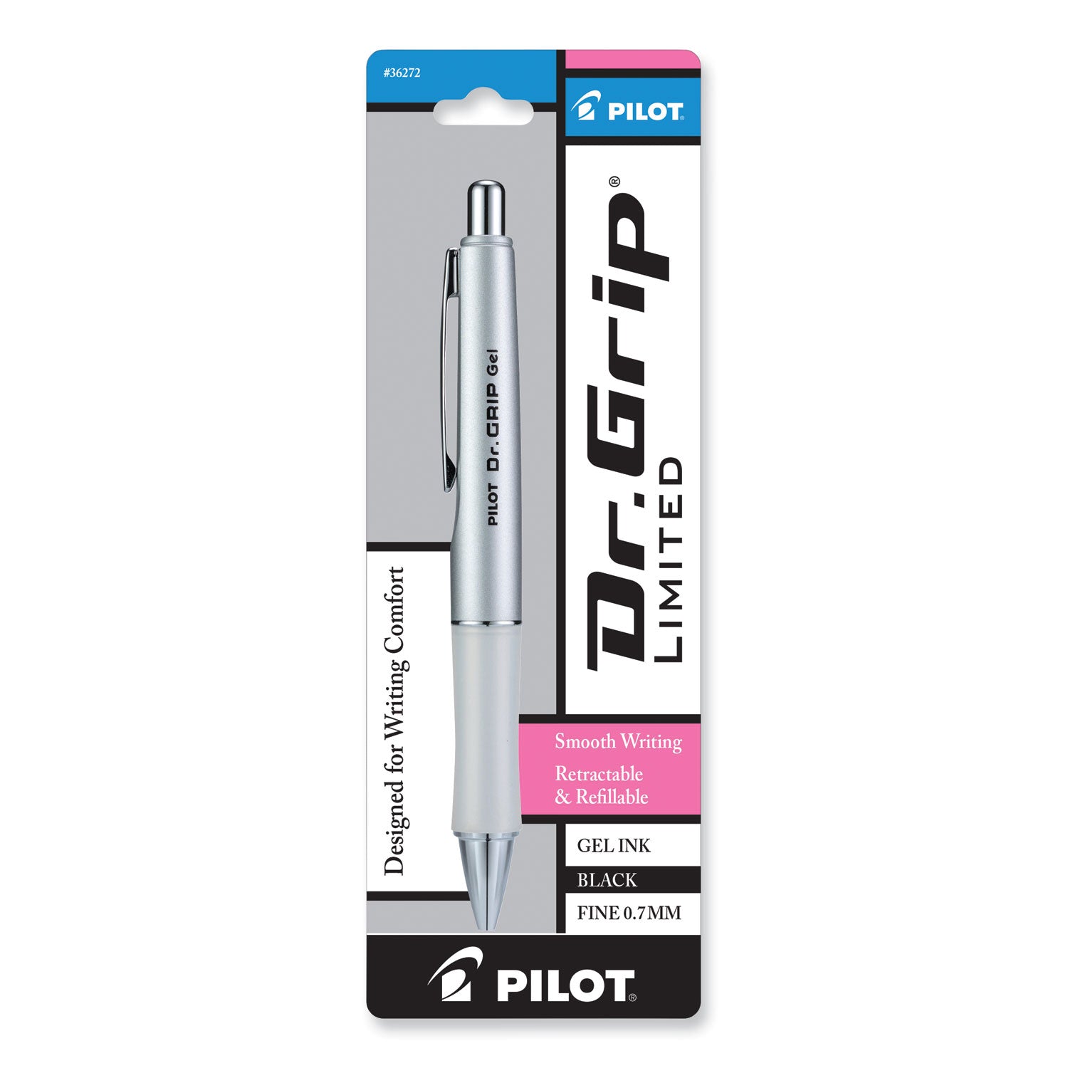 Pilot Dr. Grip Retractable Gel Rollerball Pens - 0.7 mm Fine Pen Point - Refillable - Retractable - Black Ink - Gel-based - Platinum Barrel - 1 Each