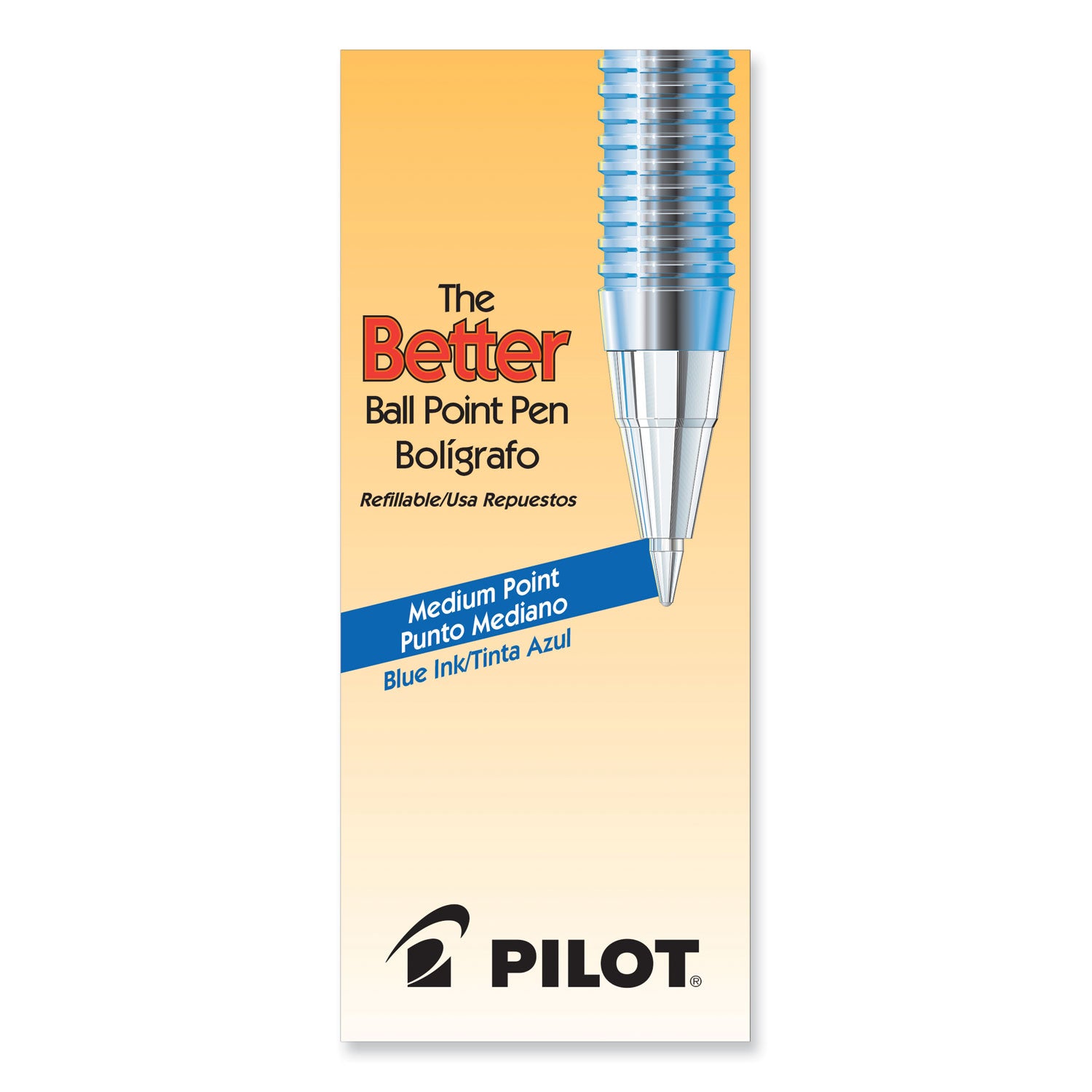 Pilot Better BP-S Ball Stick Pens - 1 mm Medium Pen Point - Refillable - Blue Ink - Crystal, Clear Barrel - Stainless Steel Tip - 1 Dozen