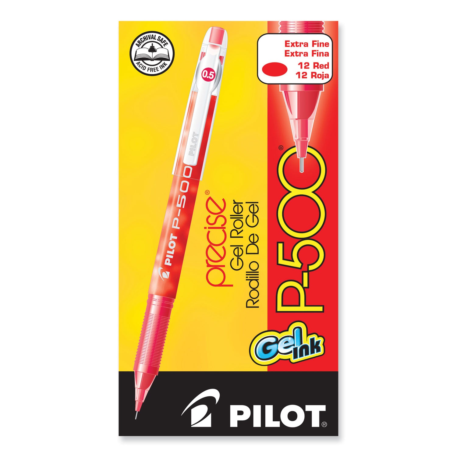 Pilot Precise P-500 Precision Point Extra-Fine Capped Gel Rolling Ball Pens - 0.5 mm Extra Fine Needle Pen Point - Red Ink - Gel-based - Red Barrel - 1 Dozen