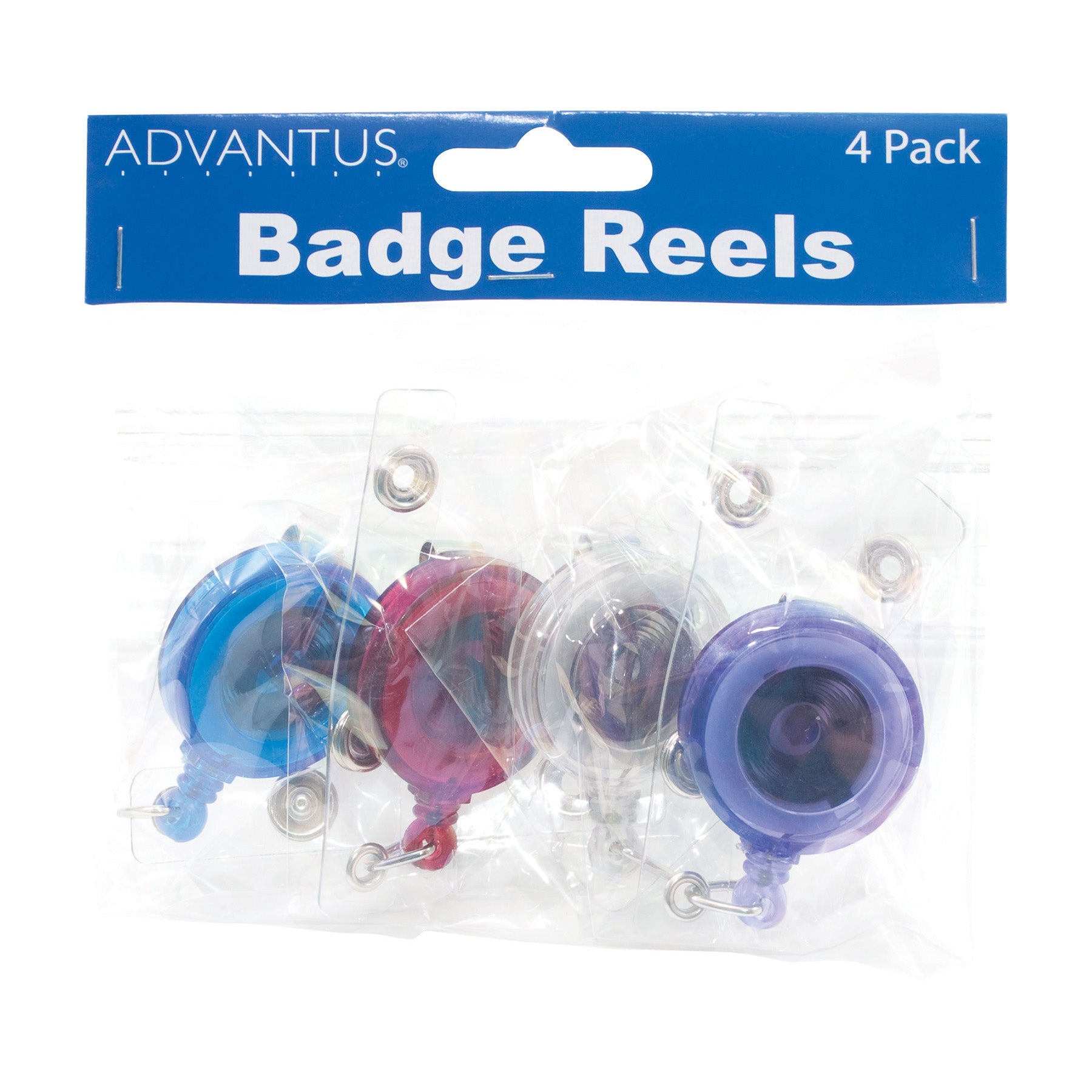 Retractable ID Card Reels with Badge Straps, Assorted, Pack of 4
