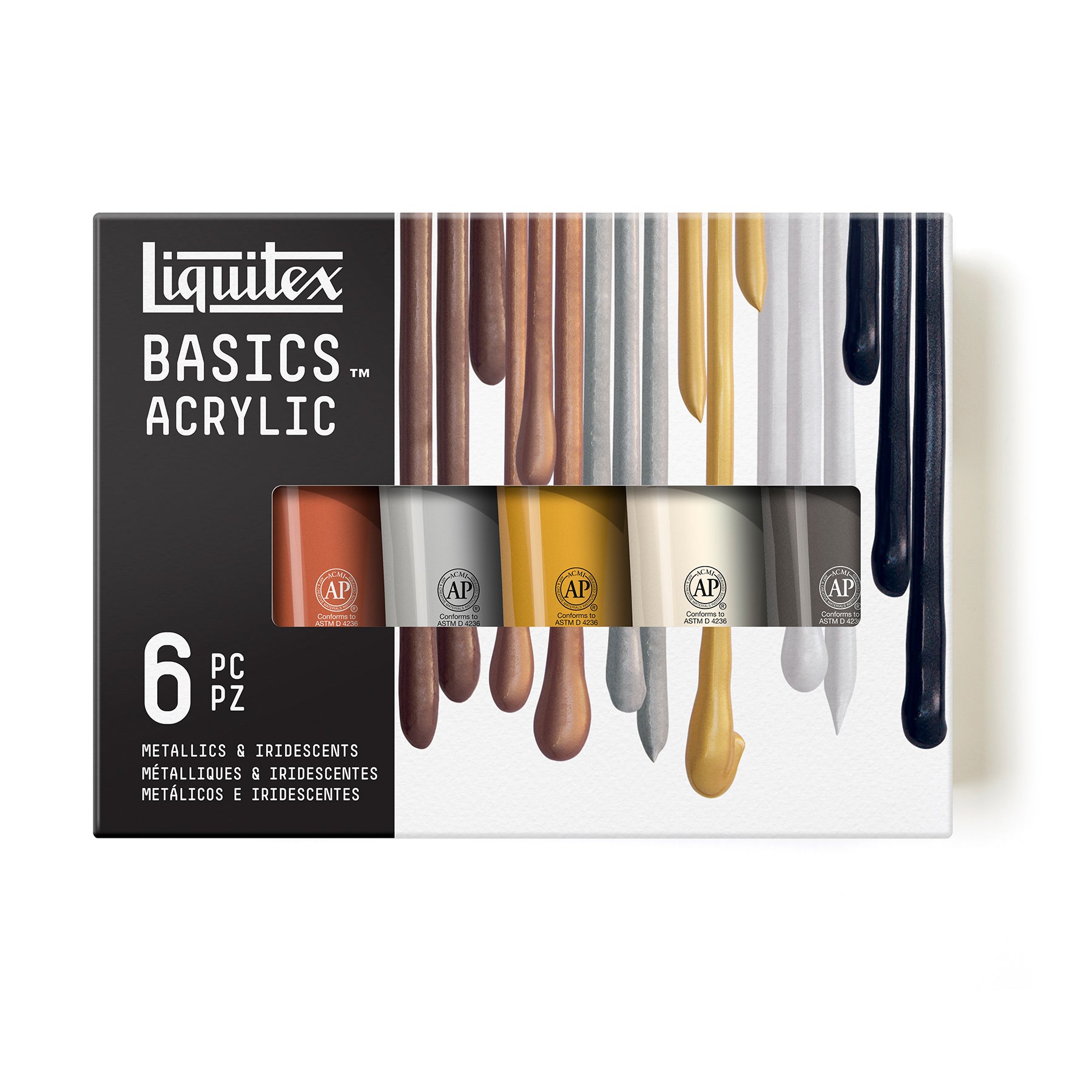 LQ BASICS Acrylic Color 6 x 118ml Tube Set - Metallics & Iridescents