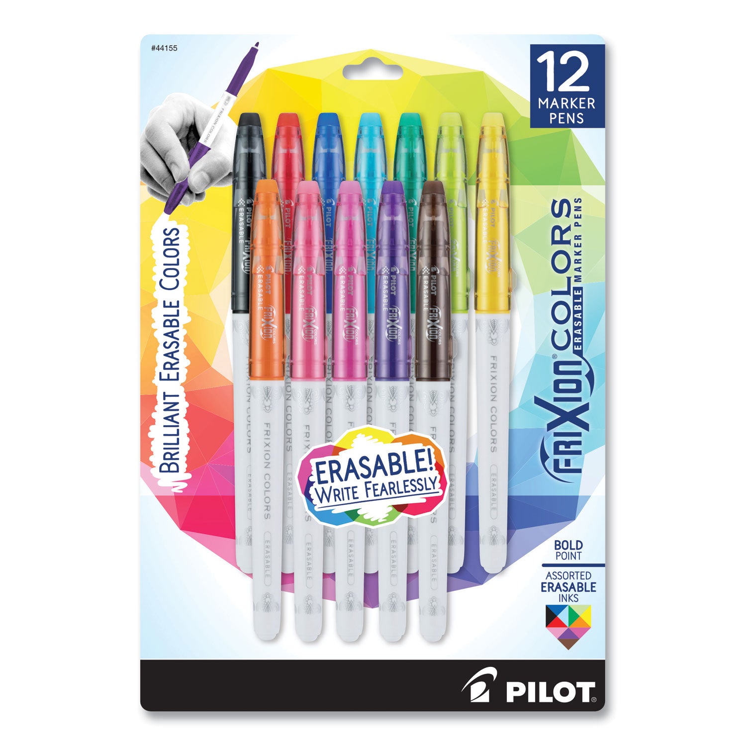 Pilot Marker Pens - Bold Marker Point - Erasable - Assorted Ink - 12 / Pack