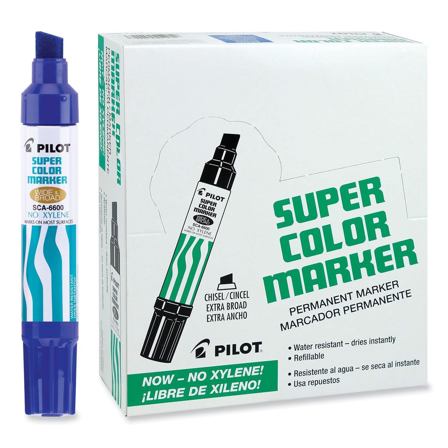 Pilot Super Color Jumbo Refillable Marker - 10 mm Jumbo Chisel Marker Point - Refillable - Blue Ink - 1 Each