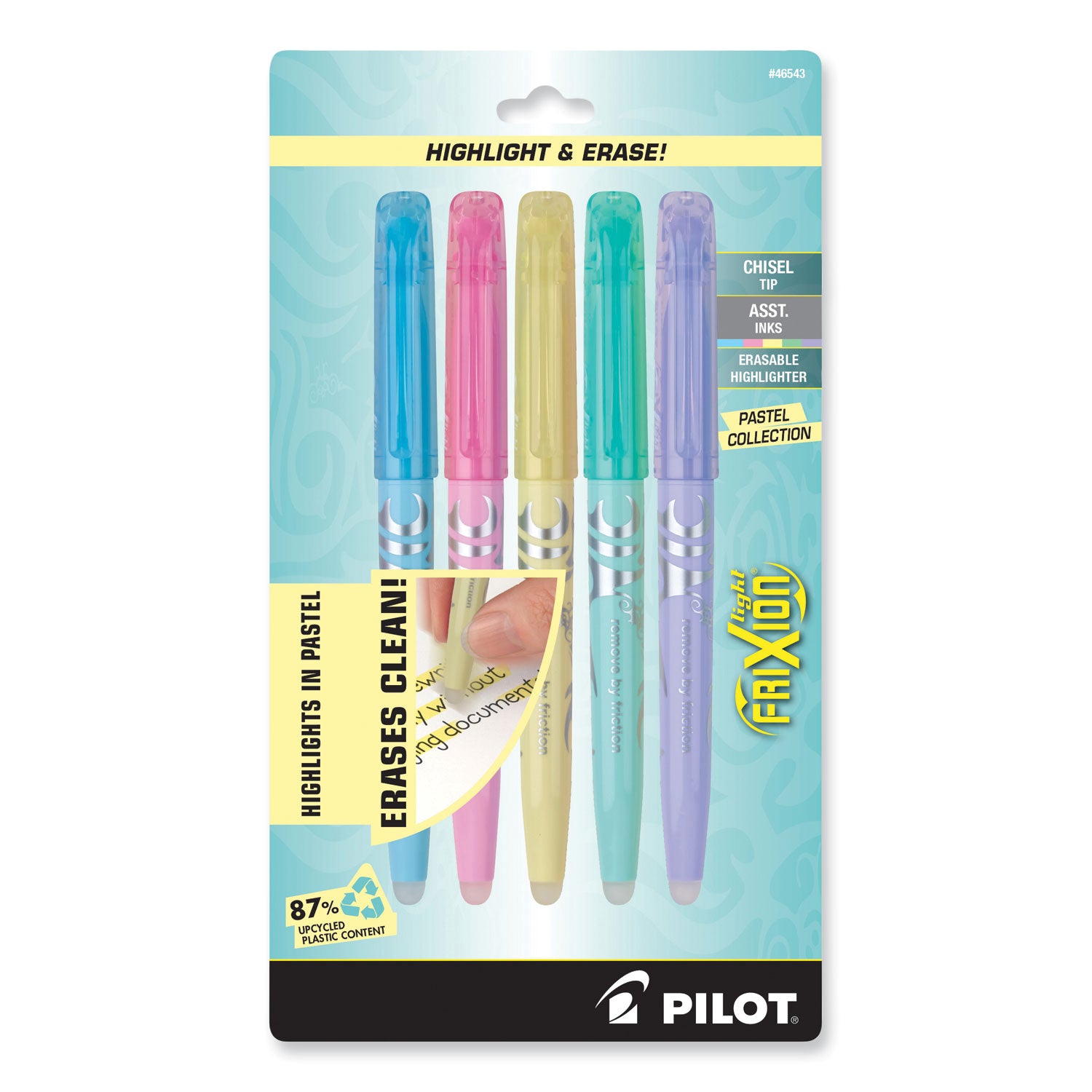FriXion Highlighters, Chisel Tip, Erasable, Yellow/Pink/Green/Purple/Blue Ink, 5 Pack